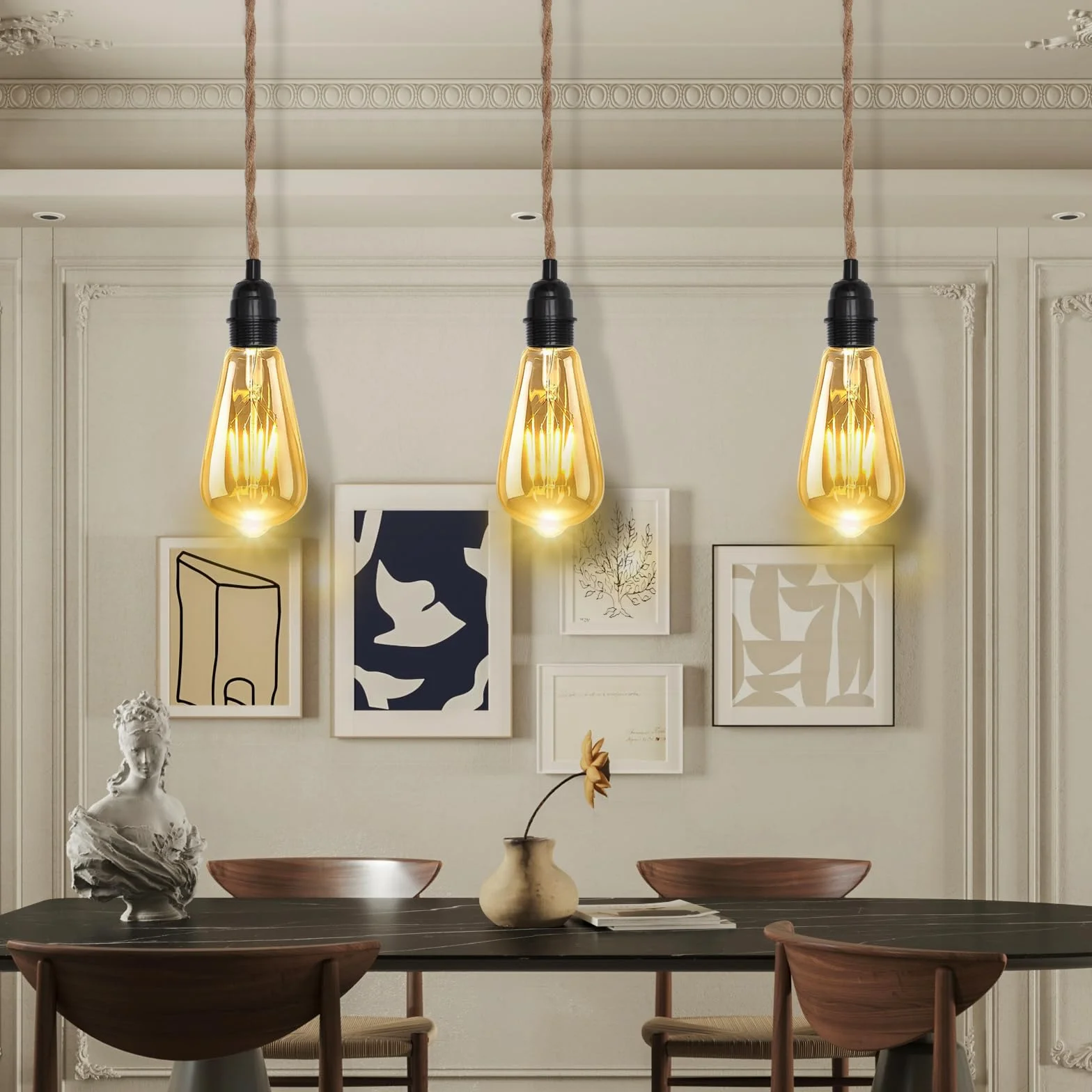 HENGBIRD Oprawka lampy E27 z kablem 4,5 m z woreczkiem śrubowym i hakiem bakelitowym, oprawa lampy konopnej w stylu vintage, z kablem i wtyczką, oprawa E27 do salonu, kuchni, baru, odporna na