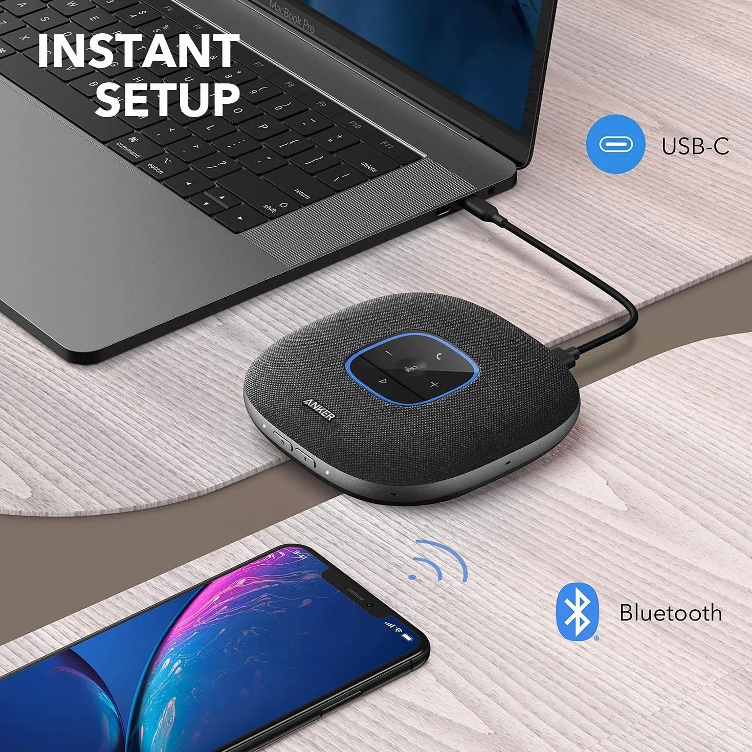 Anker PowerConf S3 głośnik konferencyjny(odnowiony), 6 mikrofonów, inteligentne nagrywanie dźwięku, akumulator 24 godziny, aplikacja Soundcore, Bluetooth 5, USB-C, do biura i biura domowego