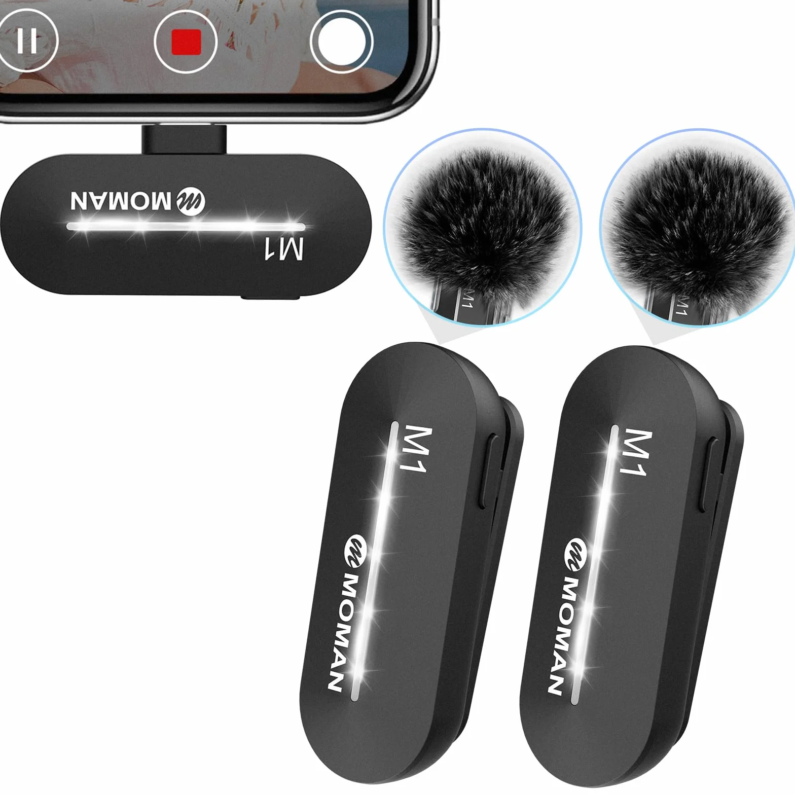 Moman Bezprzewodowy mikrofon Lavalier, CP1X (C) 2,4 GHz 【Type-C &USB】 2TX&1RX mikrofon wtykowy do telefonów z systemem Android, tabletów, Vlogów, streamingu na żywo, Tiktok, bezprzewodowy mikrofon