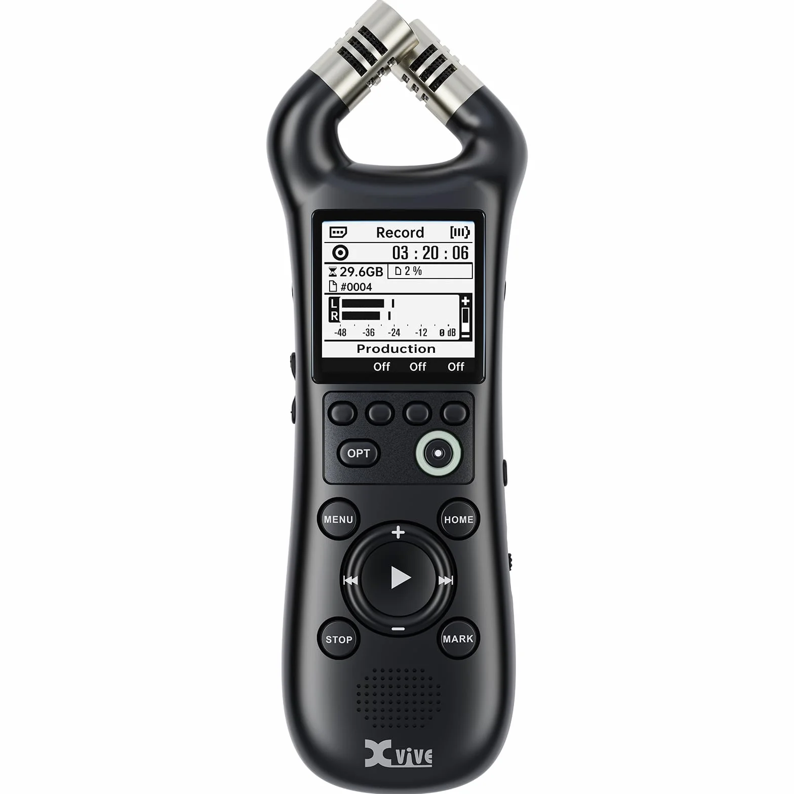 Xvive Cyfrowy rejestrator ręczny XV1-R z wbudowanymi mikrofonami - nagrywanie wav monofoniczne stereo
