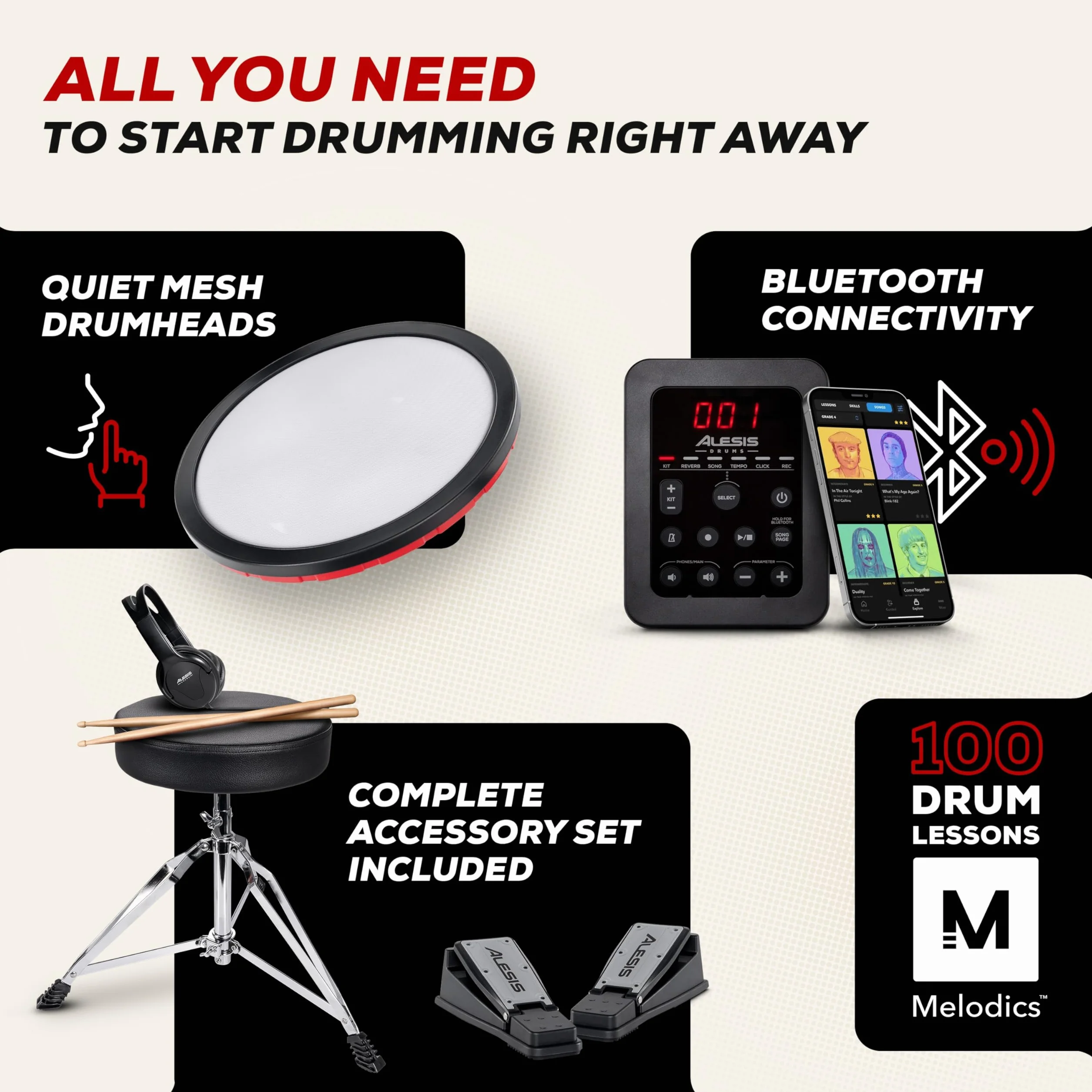 Alesis Turbo Max Składana perkusja elektroniczna 8" ciche pady siatkowe Bluetooth