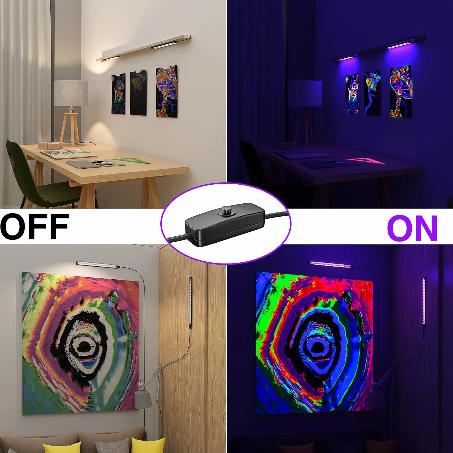 Onforu 10 W czarna rura świetlna, USB 28 cm czarna lampa świetlna, 385-400 nm światło UV, czarne światło LED Bar do klubu nocnego, klubu, imprezy glow, akcesoria imprezowe, dekoracje na Halloween, 4