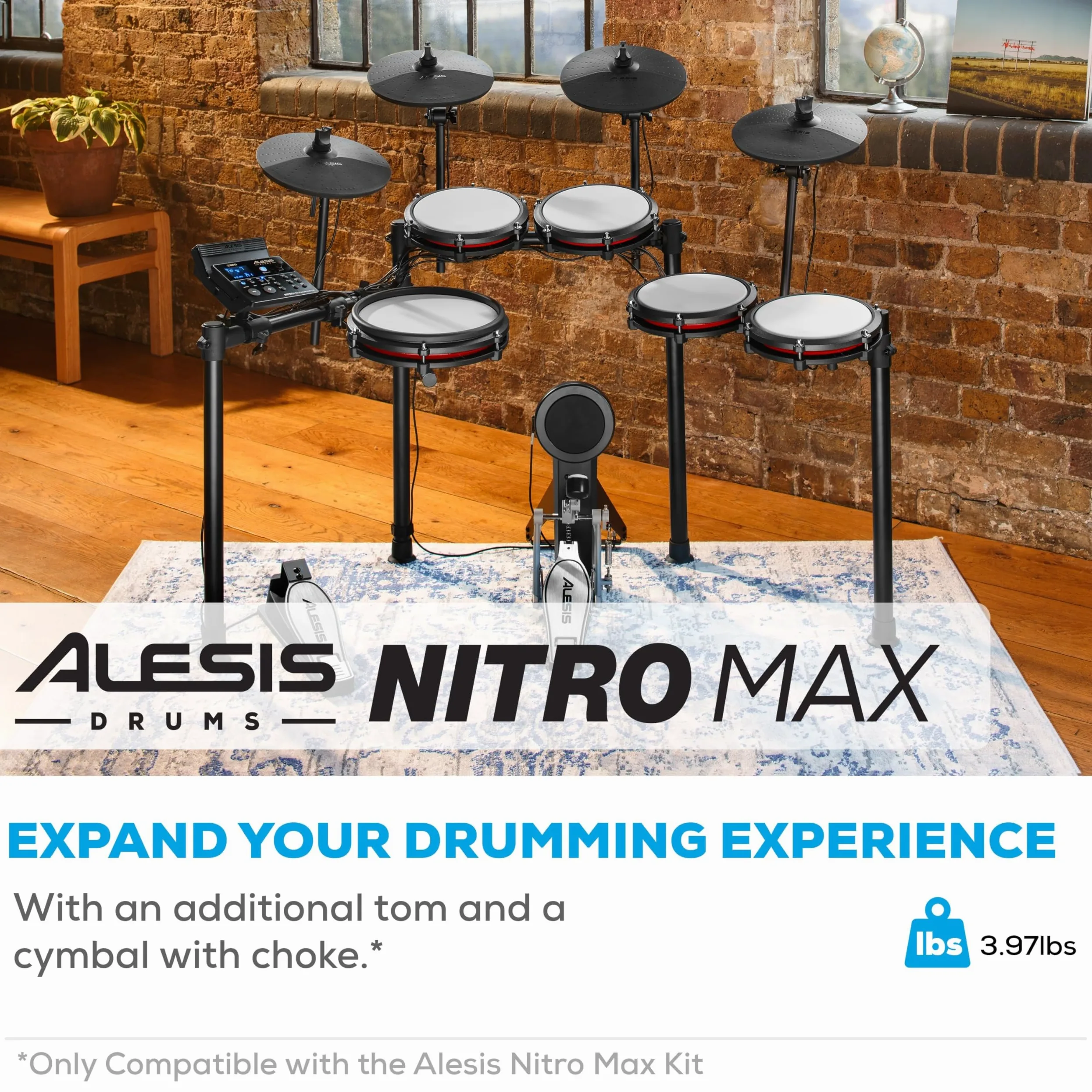 Alesis Zestaw Dodatków Drums Nitro Max - Dodatki do Perkusji Elektrycznej Nitro Max: Siatekowy Tom i 10-Calowy Talerz z Funkcją Choke i Kable Połączeniowe