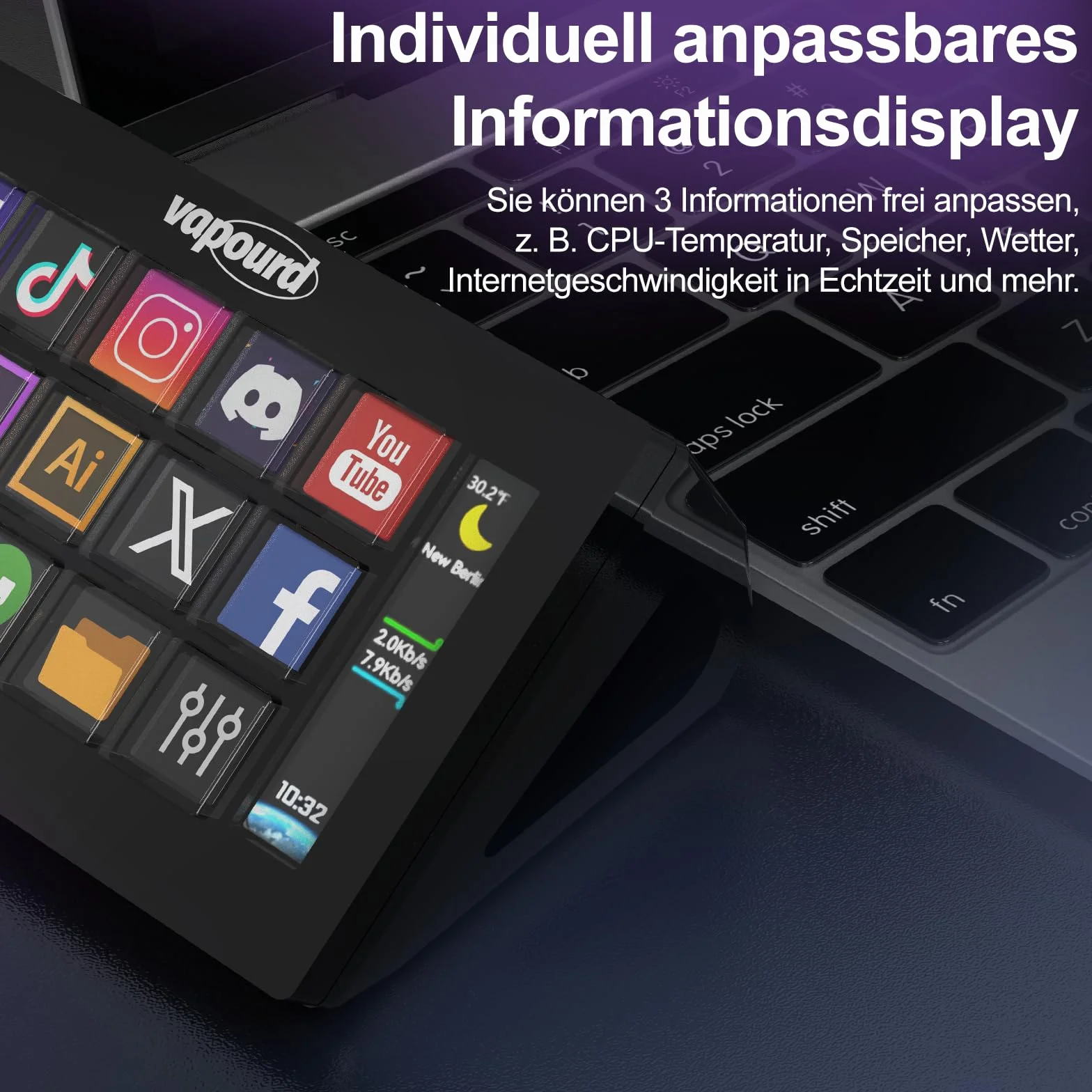Stream Controller Deck, Studio Controller, 15 regulowanych przycisków LCD, kompaktowy panel kontrolny, wyzwalacz akcji w aplikacjach i oprogramowaniu, takich jak OBS, Twitch, YouTube, kompatybilny z