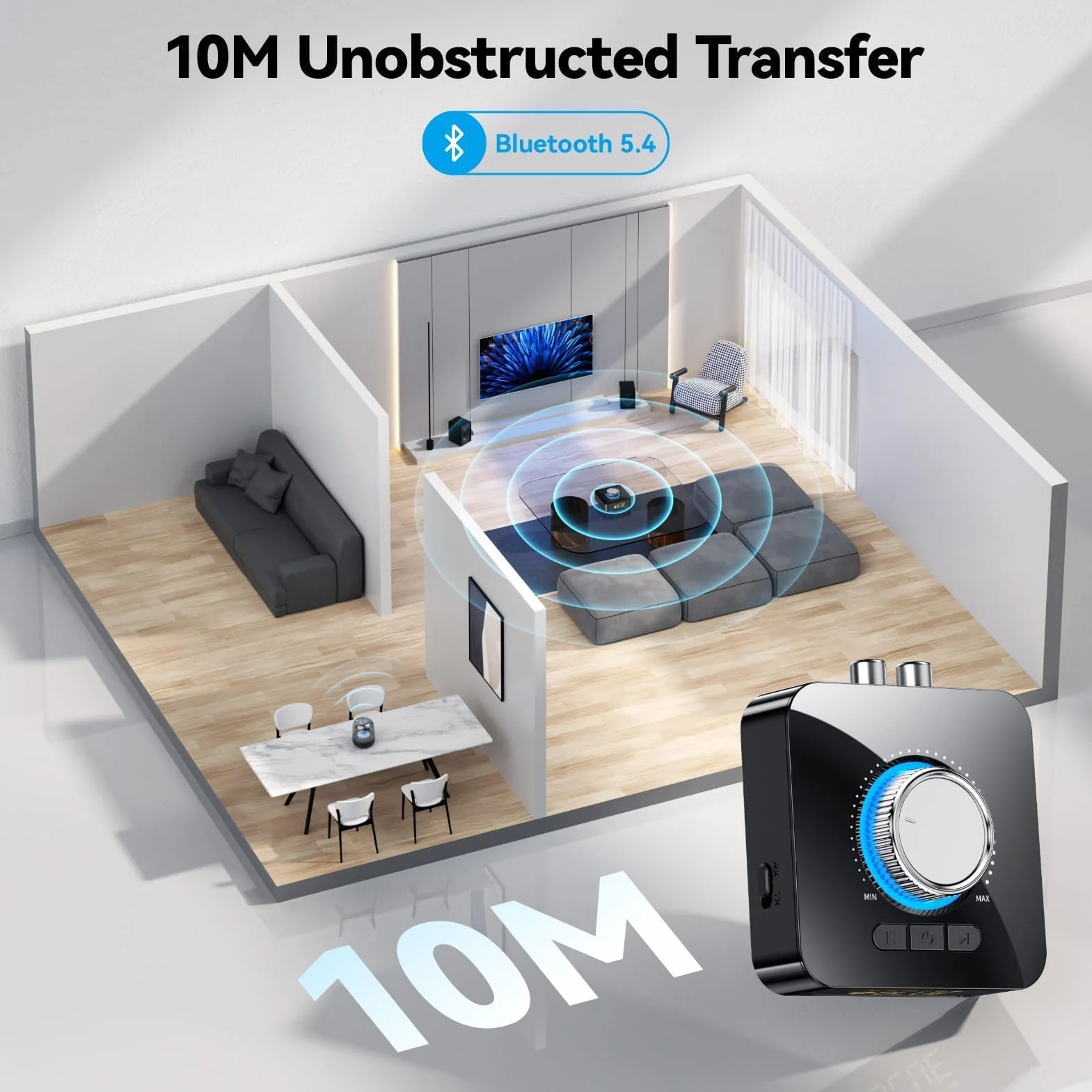 GlasFlength Adapter Bluetooth stereo, odbiornik Bluetooth 5,4 z kablem AUX 3,5 mm RCA Low Latency 49 ft, HiFi Bluetooth Audio Receiver do TV/głośnika/komputera stacjonarnego/projektorów