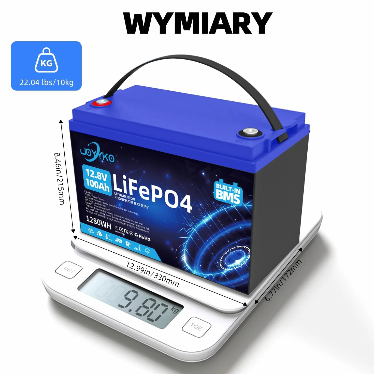 12V 100Ah Bateria LiFePO4, Bateria Litowa LiFePO4 z Krioprotekcją, 15000 Cykli, Akumulator Ochroną BMS LiFEPO4 Odpowiedni do Silników Trolingowych, Łodzi, Domowych Systemów Energii Magazynowania