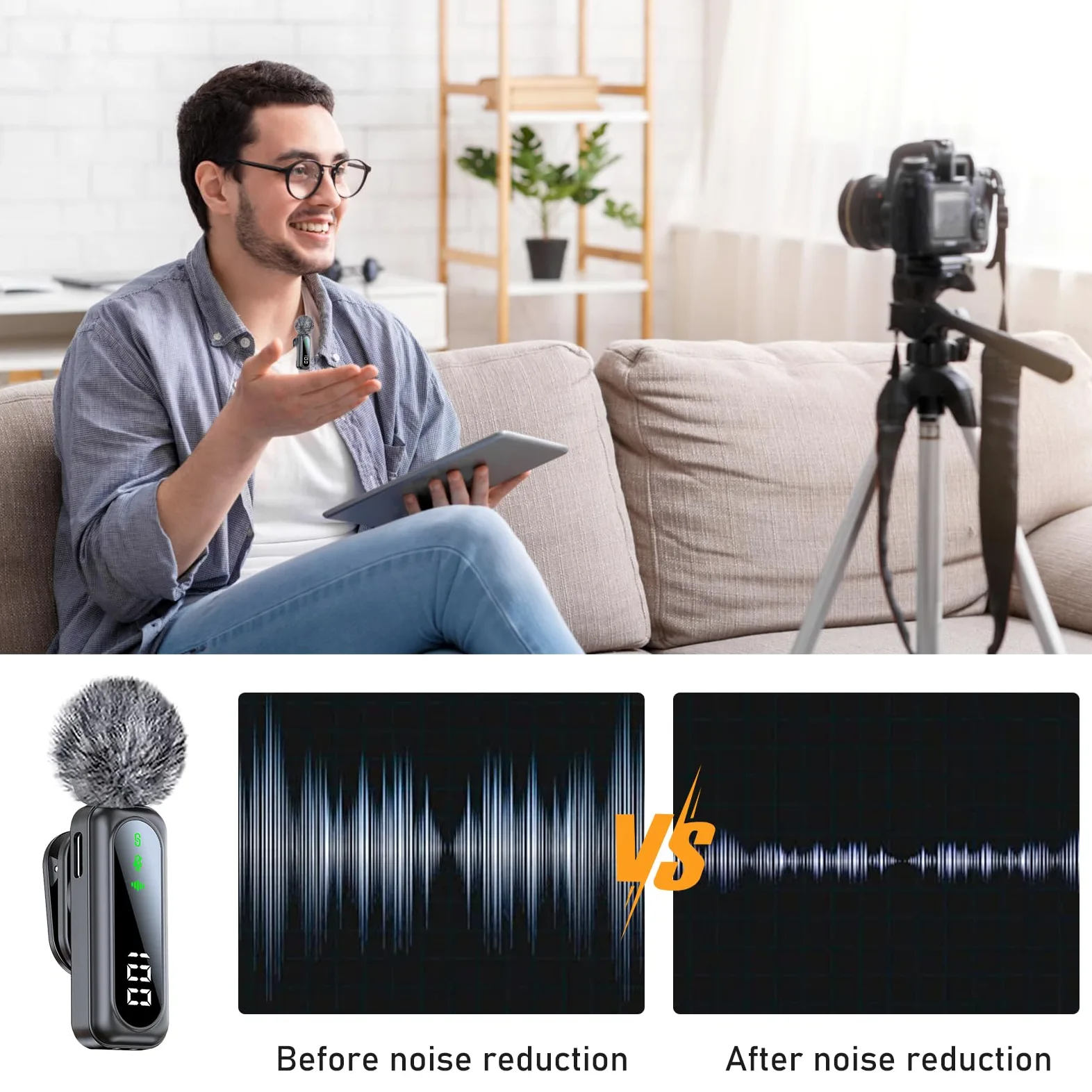 SUNOYA Mikrofon do telefonu, bezprzewodowy mikrofon krawatowy z funkcją redukcji szumów, mini bezprzewodowy mikrofon lavalier Bluetooth, mini mikrofon do live-streamingu, vloggingu, YouTube i wywiadów