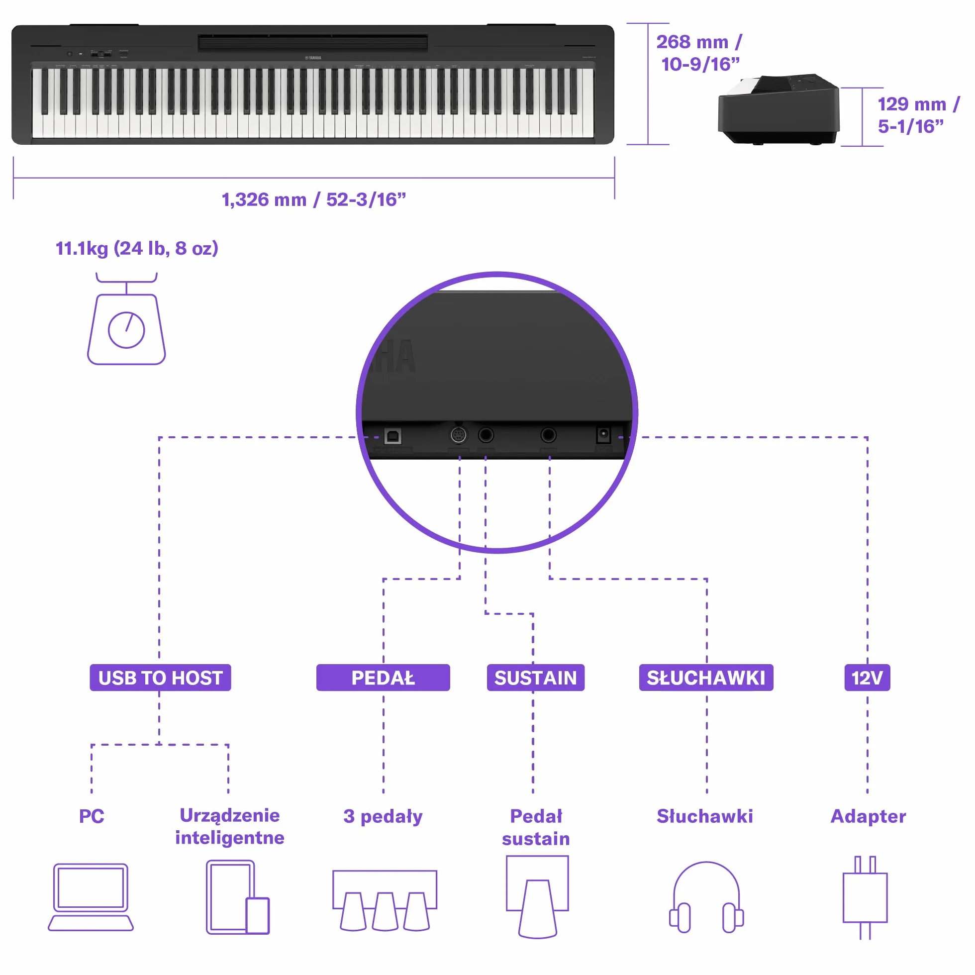 Yamaha P-145 Pianino Cyfrowe - Lekkie Pianino Cyfrowe z Klawiaturą Graded Hammer Compact z 88 Klawiszami i 10 Brzmieniami Instrumentalnymi, dla Początkujących, Czarne