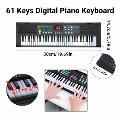Klawiatura Piano 61 Klawiszy Klawiatura Pianina Cyfrowego z Mikrofonem Kabel USB Podwójne Głośniki dla Dzieci Dorośli Początkujący