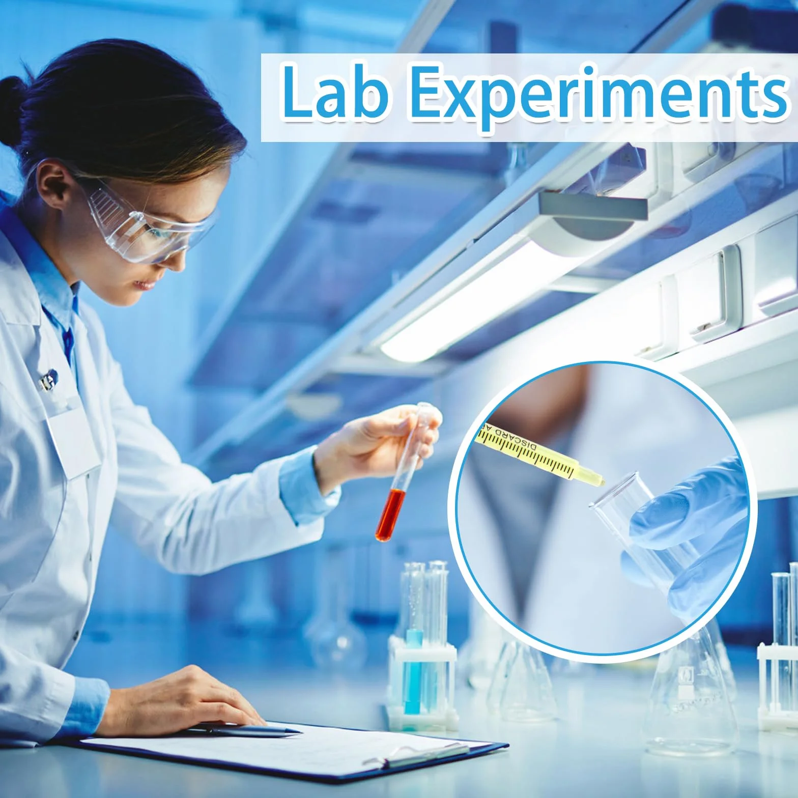 Strzykawka z siarą, 60 sztuk, bez igły, z tworzywa sztucznego, małe syringi, strzykawki do karmienia z nasadkami do laboratoriów naukowych, do karmienia zwierząt (białe/niebieskie)