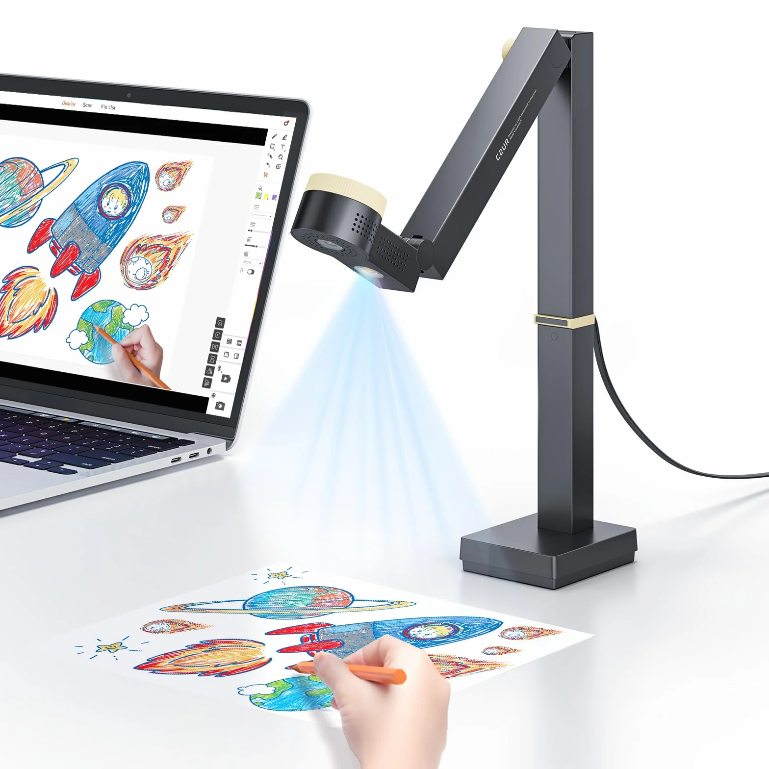 CZUR Fancy S Pro 4K USB kamera do dokumentów i kamera internetowa 12 MP z oświetleniem LED i mikrofonem, do 60 kl./s, autofokus, do nauczania zdalnego, streamingu na żywo, konferencji internetowej, do