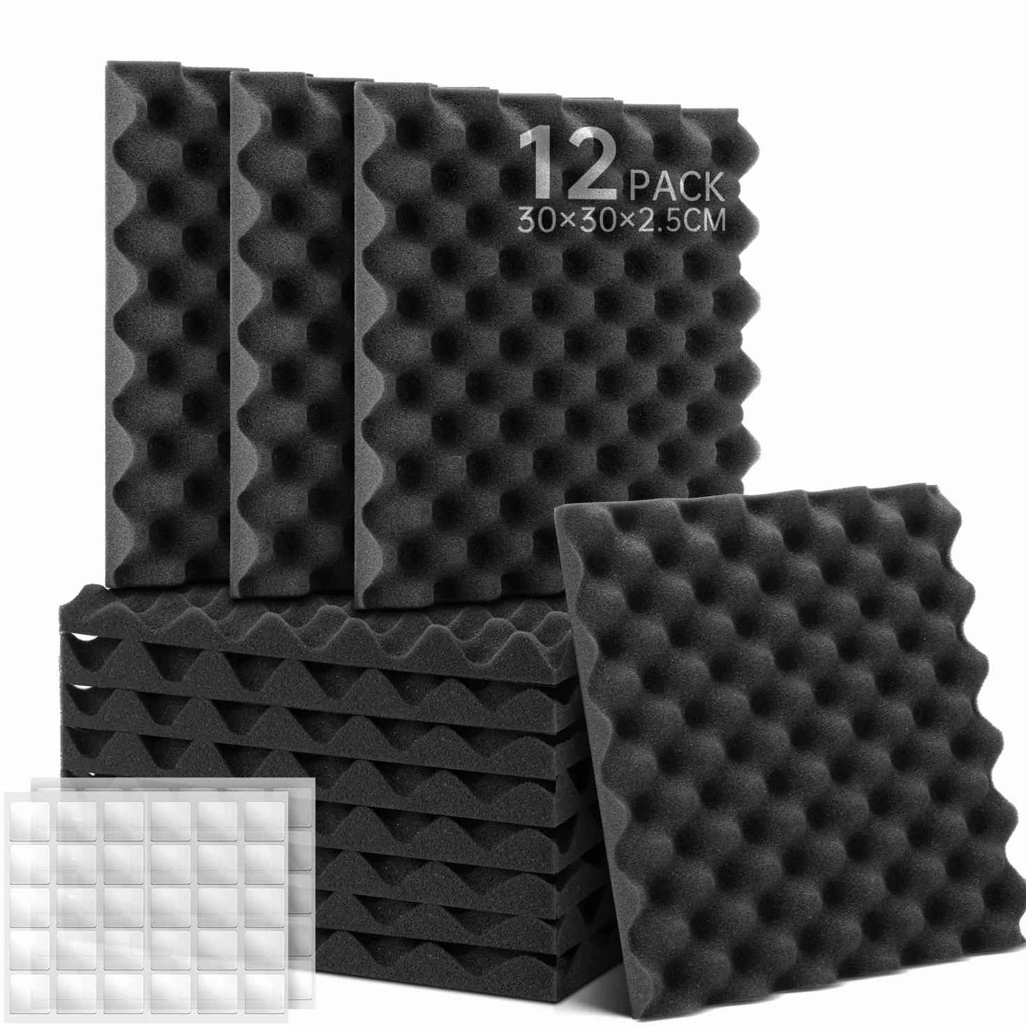Pianka akustyczna Soundsbay 12 sztuk 30x30x2.5 cm Panele akustyczne z przezroczystą dwustronną taśmą samoprzylepną Panele akustyczne ściana dla studia, podcast, studio nagrań