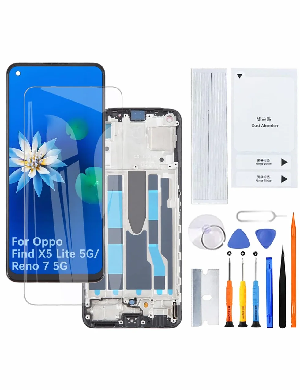 H&LYCYJ Wyświetlacz do Oppo Find X5 Lite 5G/Reno 7 5G TFT CPH2371 CPH2371 LCD ekran zamienny zestaw montażowy z ramką (bez odcisków palców)