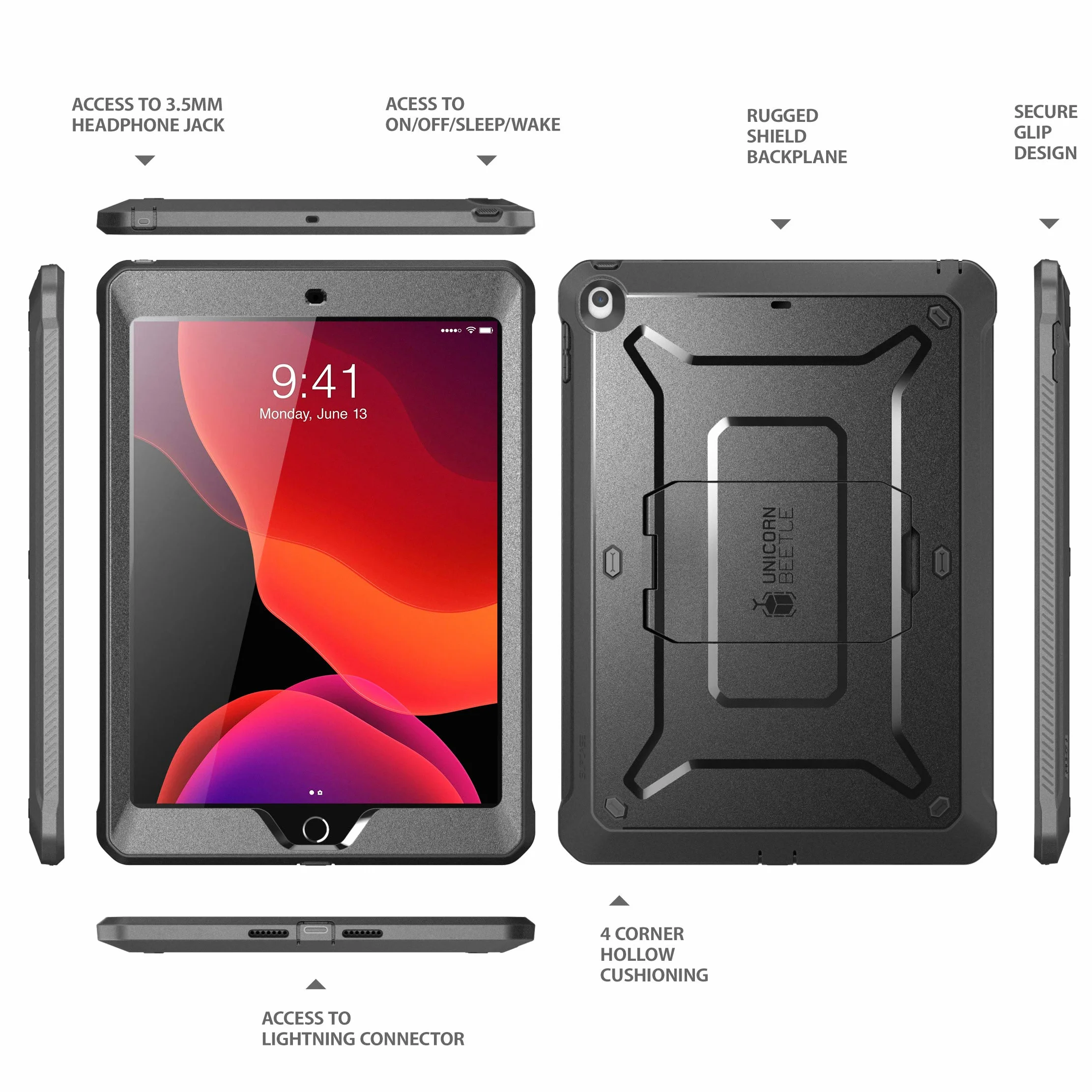 SUPCASE Etui z serii Unicorn Beetle Pro do iPada 10,2 (2021/2020/2019), z wbudowaną osłoną ekranu do iPada 9. generacji, 8. generacji, 7. generacji, (czarne)