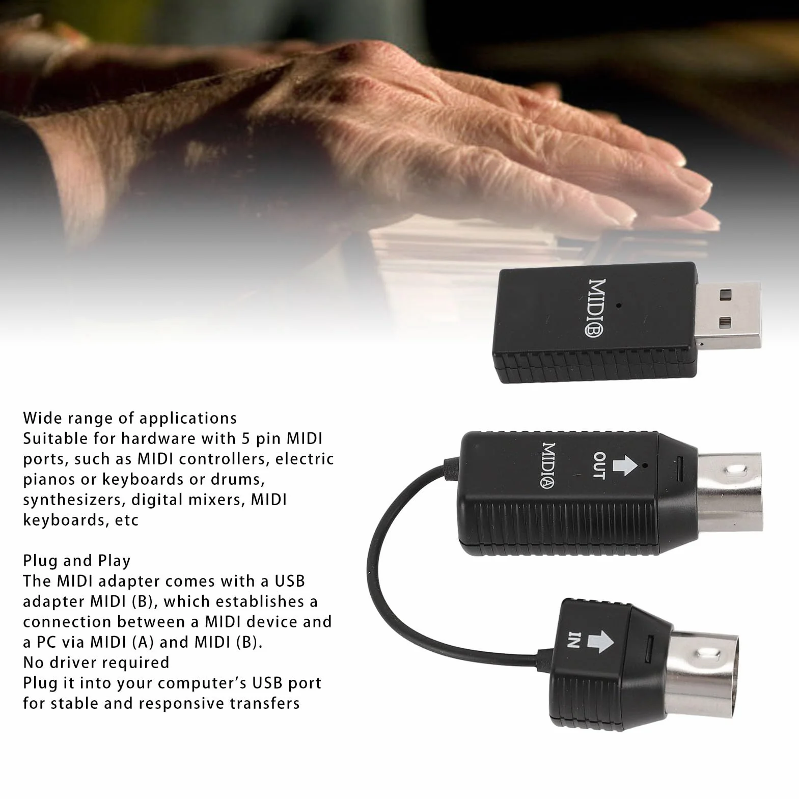 Adapter Bezprzewodowy MIDI Bezprzewodowy System Transmisji MIDI MIDI na USB Kontroler MIDI Plug and Play dla Pianina Cyfrowego Klawiatura do Urządzenia MIDI dla Systemu OS X dla