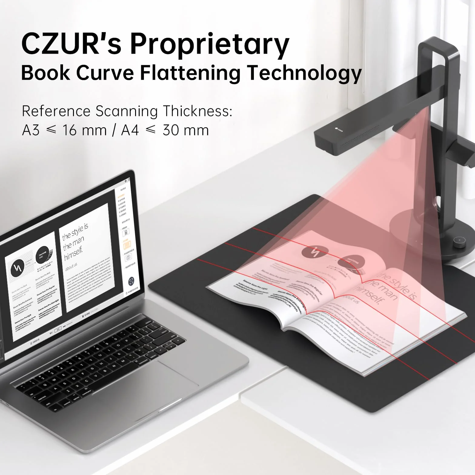 CZUR Aura Pro przenośny skaner książkowy, składany skaner dokumentów, kompatybilny z macOS i Windows, konwertowany na edycyjny format do domowego biura