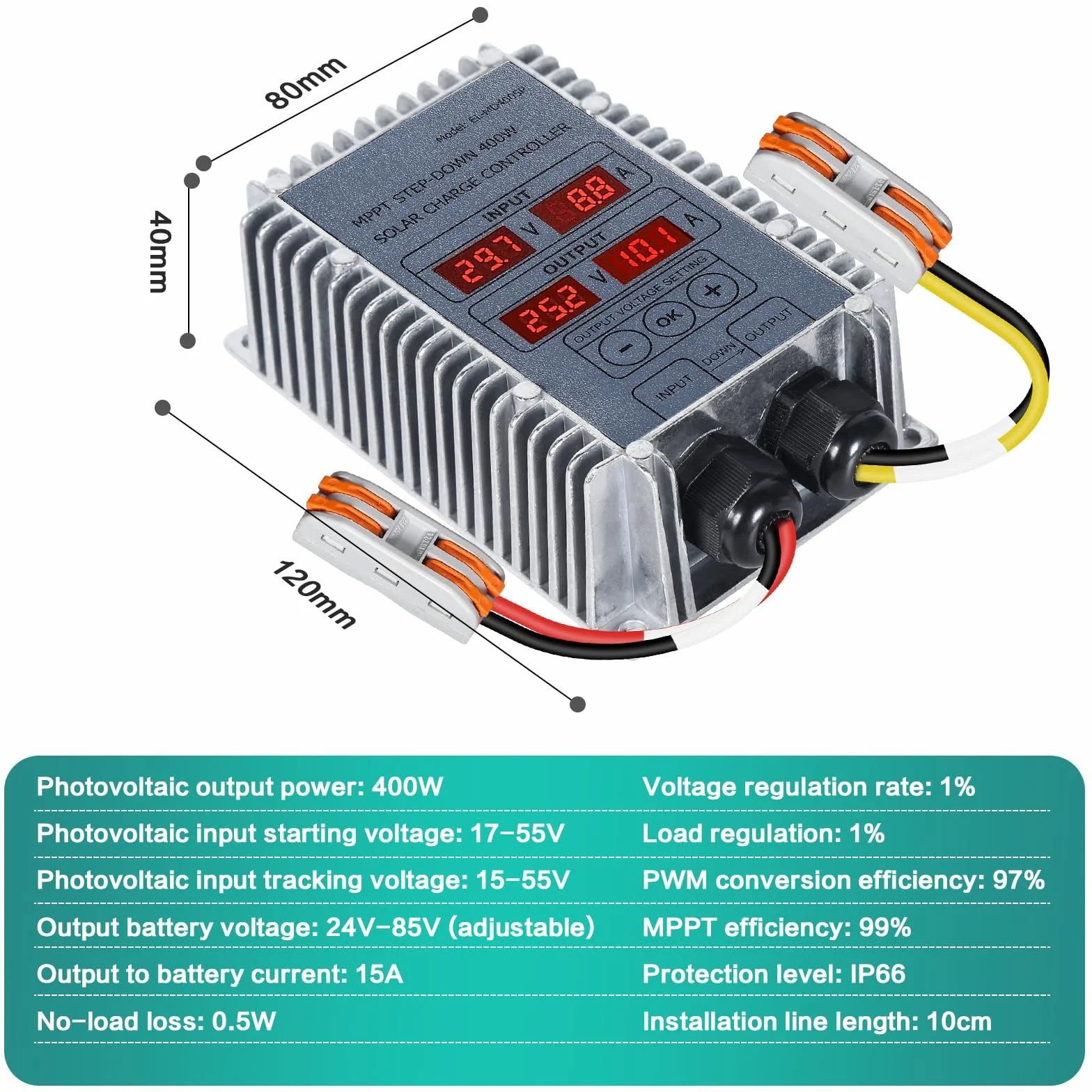 Jadeshay MPPT regulator ładowania 24 V, 400 W, regulator ładowania paneli słonecznych, 24-85 V, akumulatory kwasowe, litowe