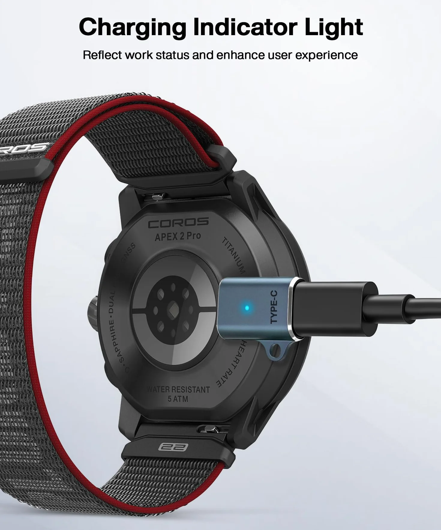Adapter ładowarki typu C do Coros Pace 2 (2 sztuki) Konwerter kabla do ładowania Smartwatch z inteligentnym chipem do Coros Apex (szary)