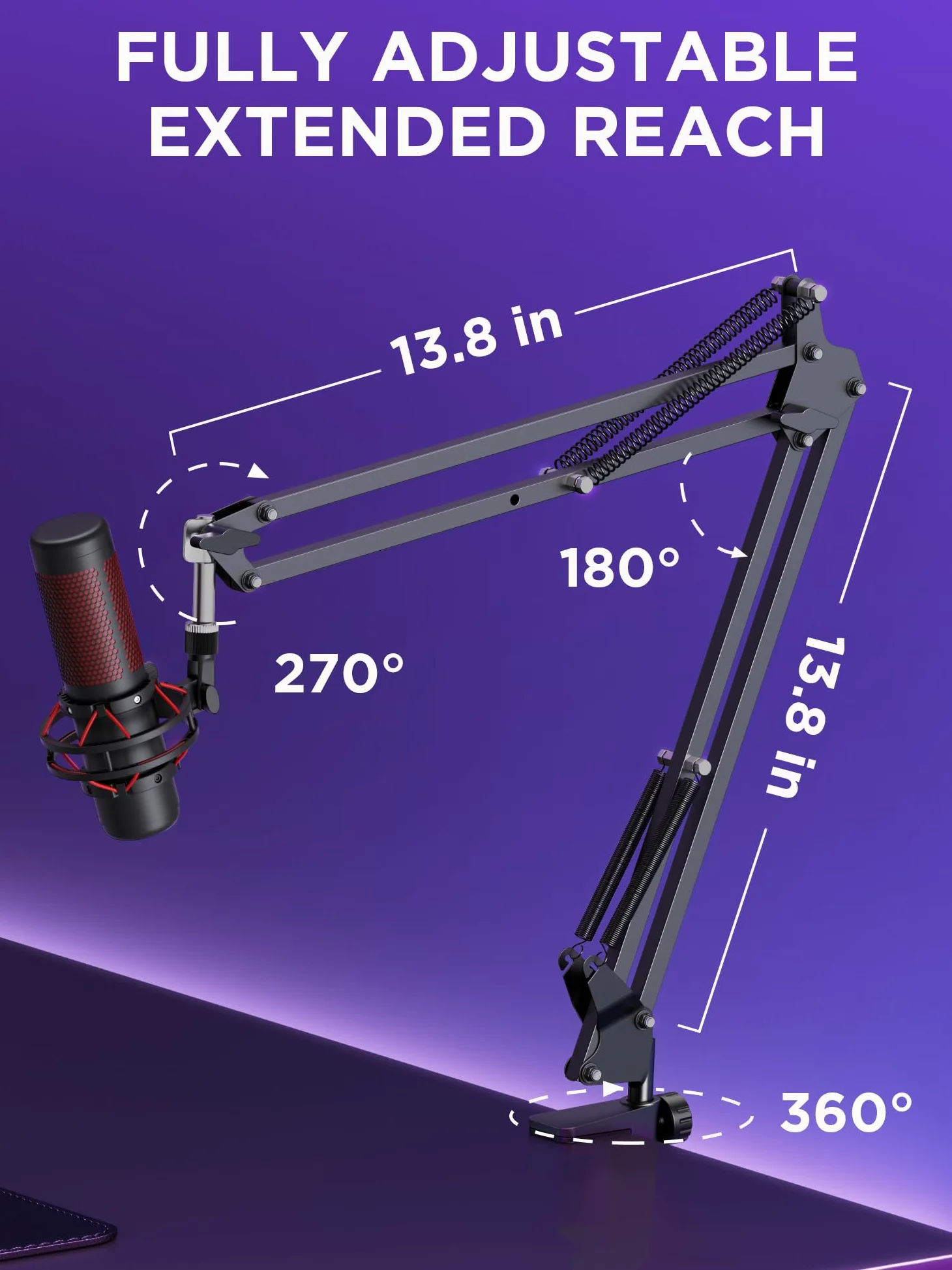 InnoGear Stojak do mikrofonu Blue Yeti regulowany amortyzator wysięgnik nożycowy stojak z adapterem śrubowym 3/8" do 5/8" mocowanie amortyzator przednia szyba filtr pop mikrofon klips uchwyt opaski kablowe