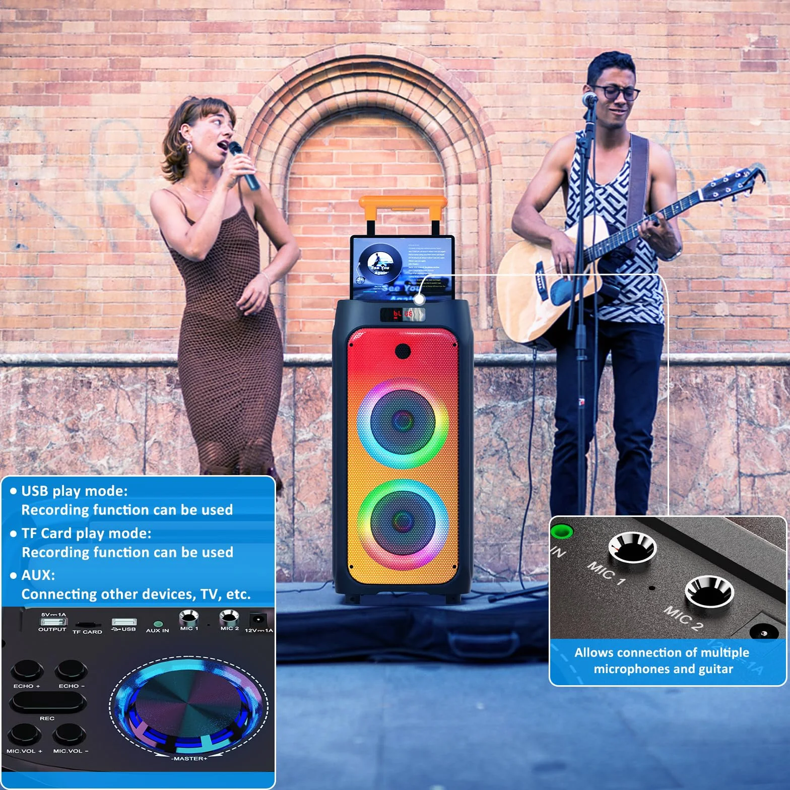 JYX Profesjonalne Karaoke Pełna z 2 bezprzewodowymi mikrofonami, Głośnik Bluetooth Karaoke Przenośny system Pa,TWS, Radio MP3 USB/TF/FM/Rec na imprezę