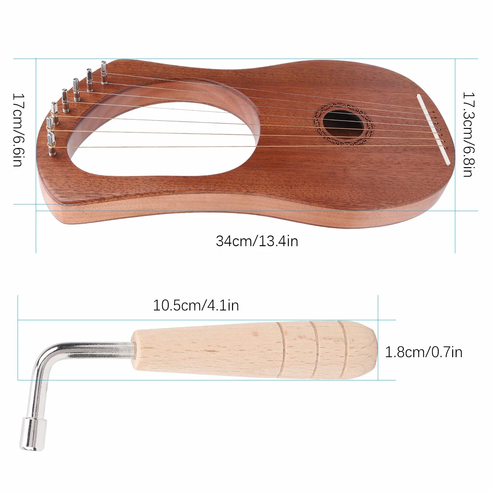 Wciągarka do harfy, metalowe struny Piękne i gładkie dźwięki Wciągarka Harfa Palisander Trwała stabilna struna Przenośny klucz obrotowy drewniany 7 metalowych instrumentów strunowych nurkowanie