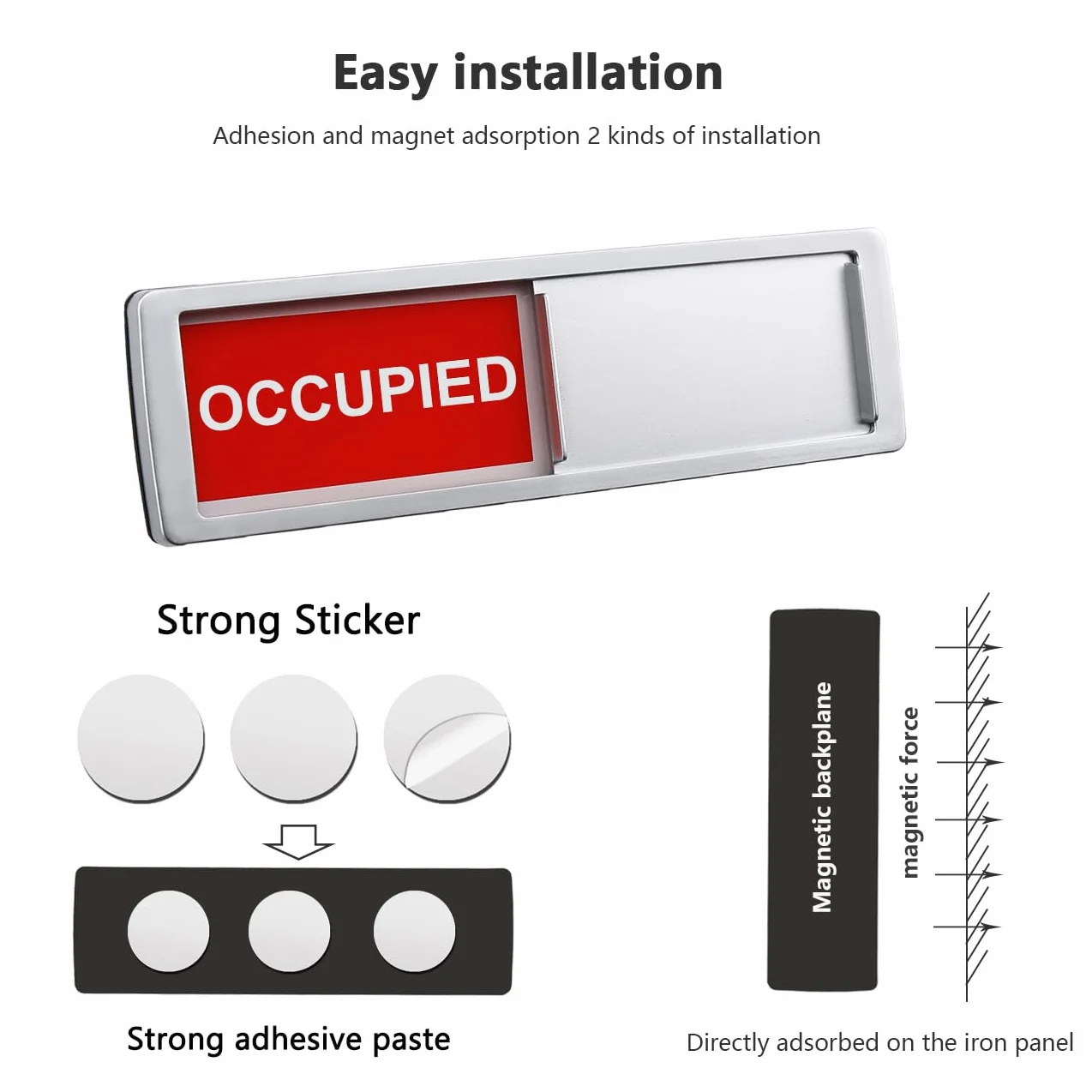 Vacant Occupied Privacy Sign, Vacant Occupied Door Sign for Home Office Restroom Conference Hotels Hospital, Slider Door Indicator Tells Whether Room Vacant or Occupied, 7'' x 2'' - Silver