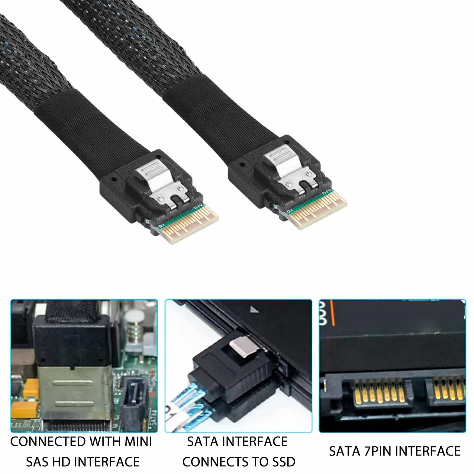 Wąski Kabel SAS, SAS 4.0 SFF 8654 4i 38pin Host do SFF 8654 Wąski Kabel Docelowy SAS, 12 Gb/s Ocynowana miedź Kabel Micro SATA do Obudowy Komputera Stacjonarnego HDD (1 m / 3,3 stopy)