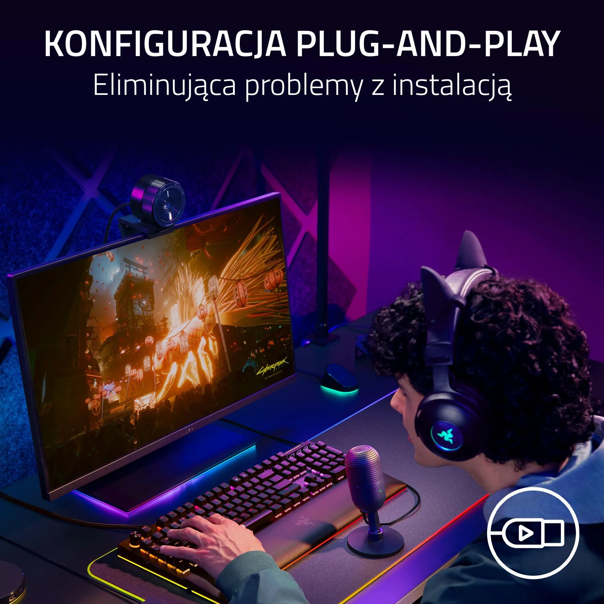 Razer Seiren V3 Mini - Ultrakompaktowy mikrofon USB (14 mm mikrofon pojemnościowy, superkardioidalna charakterystyka kierunkowa, czujnik wyciszenia z diodą LED, pochłaniacz wstrząsów) Biały