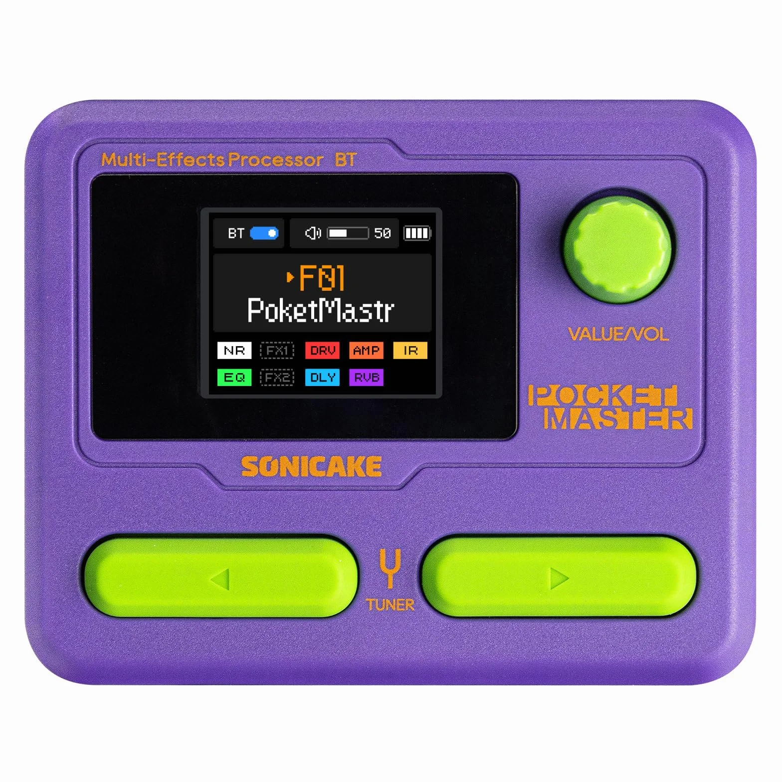 SONICAKE Pocket Master Przenośny procesor gitarowy i basowy z modelowaniem wzmacniaczy, symulacją kolumn IR, efektami, interfejsem audio USB OTG stereo, Bluetooth, kolorowy ekran LCD 1,77", fioletowy