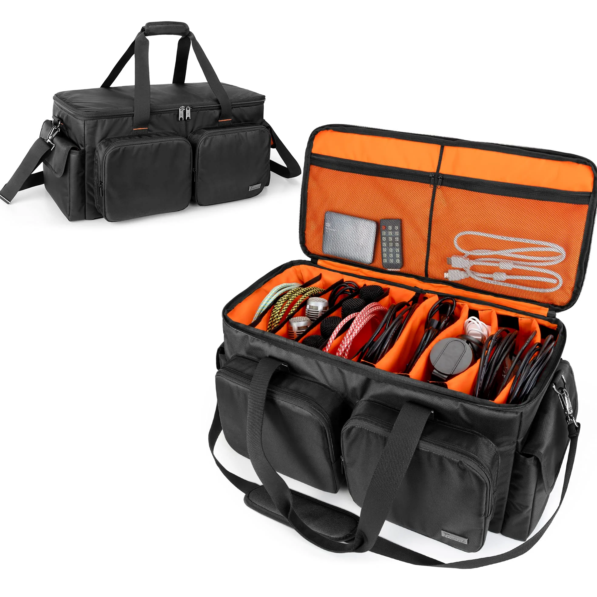Torba Trunab DJ Organizer na kable z antypoślizgowym dnem i 9 wyjmowanymi przegrodami, solidna torba do przenoszenia dla DJ-ów, instrumentów muzycznych i akcesoriów
