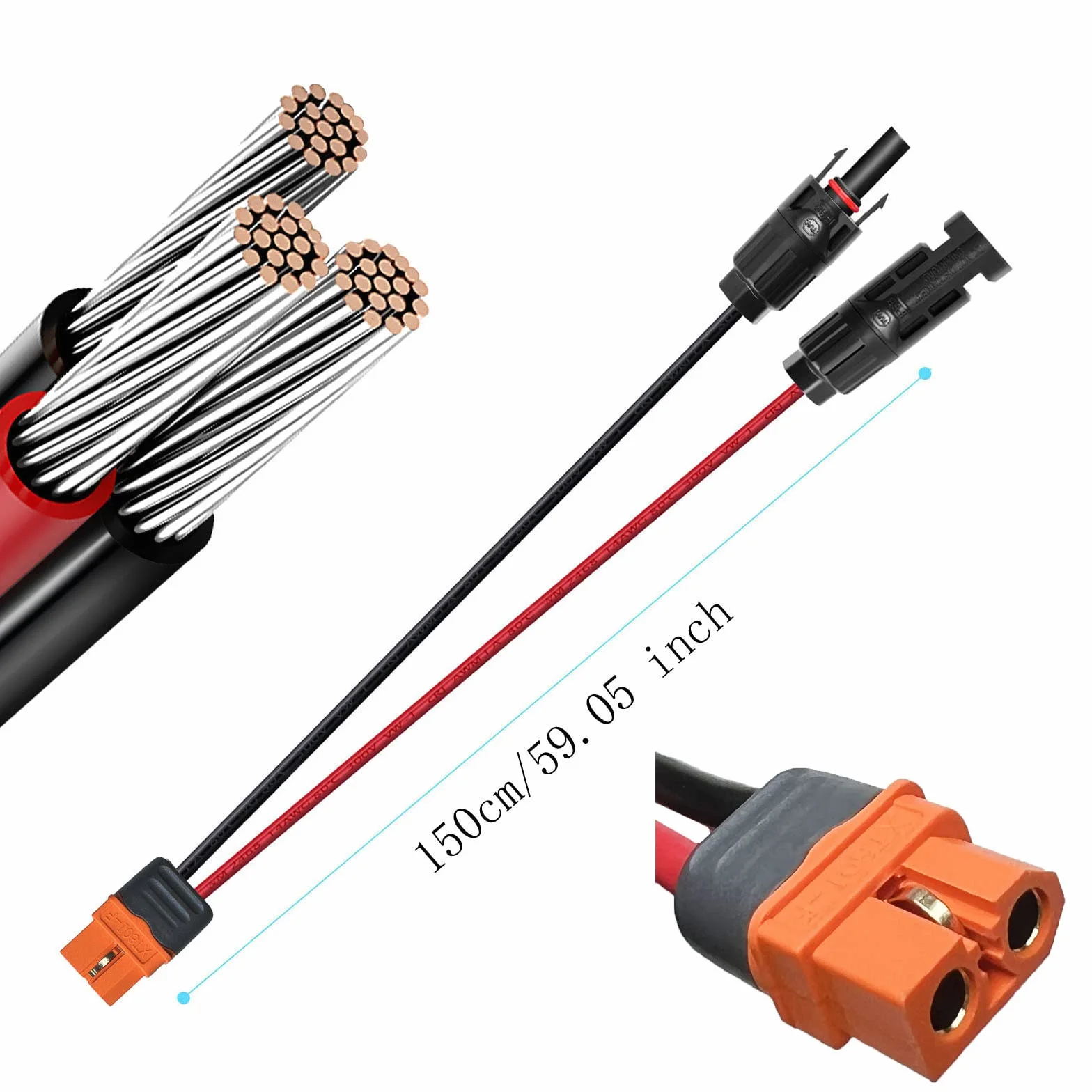 Solarny kabel ładujący, wtyczka solarna na XT60i, adapter wtyczka do XT60i, panel słoneczny 12AWG XT60i-F, kabel kompatybilny z EcoFlow DELTA, przenośny generator energii 150 cm