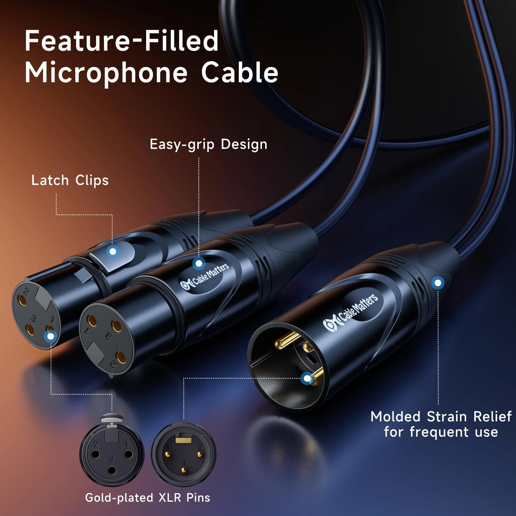 Cable Matters Zrównoważony kabel rozdzielający XLR - 0,5 m, męski na 2 żeński kabel XLR Y (rozdzielacz XLR 1 męski na 2 żeński)
