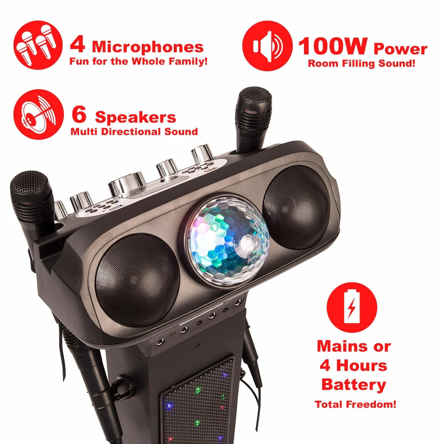 Easy Karaoke Smart Bluetooth® system karaoke + 4 przewodowe mikrofony