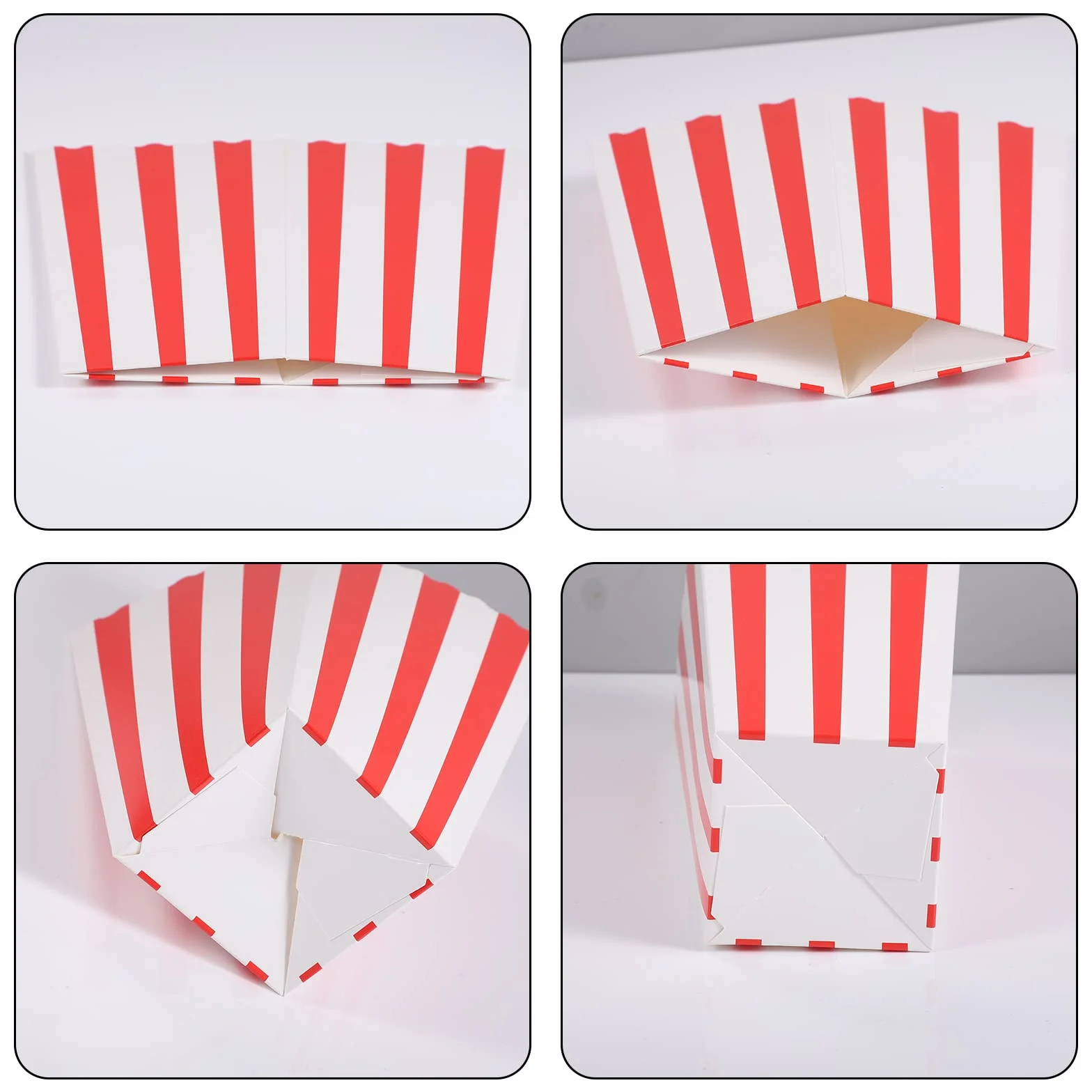 20 sztuk dużych torebek na popcorn, 19,8 x 9,6 x 7 cm, pudełka na popcorn, czerwone, białe, w paski, kartonowe, na przekąski, popcorn, na wieczory filmowe, do kina, na imprezę w stylu retro, wesele