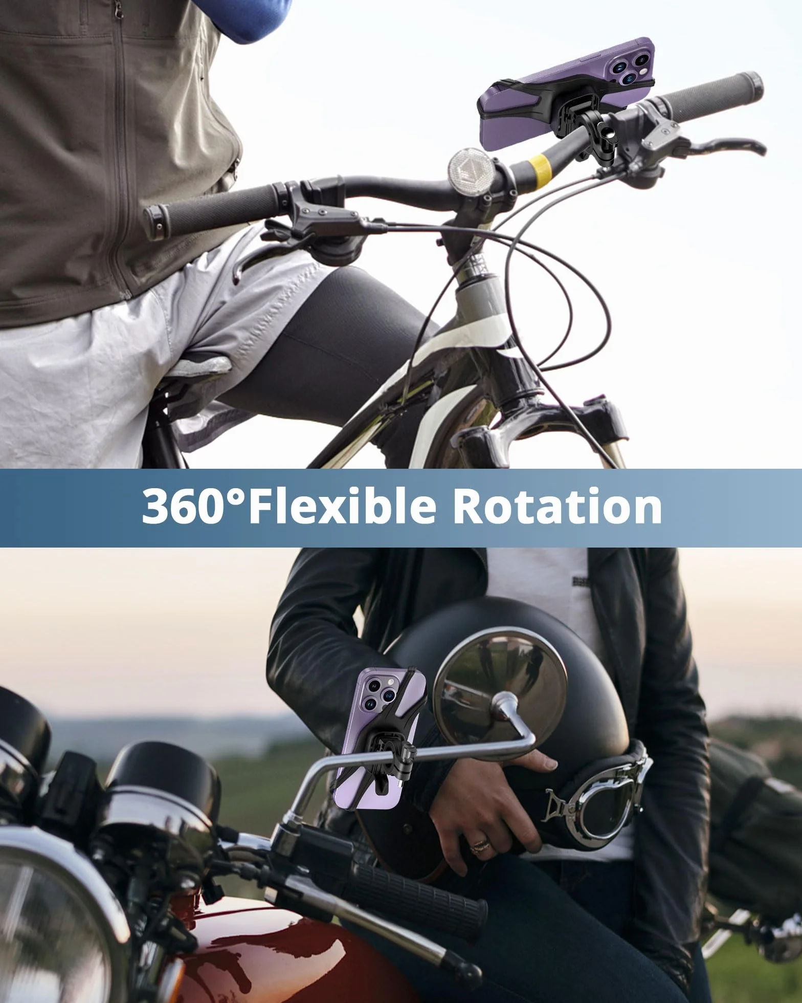 iFalarila 2024 Uchwyt rowerowy na telefon z mocną przyssawką, obrotowy o 360° uchwyt motocyklowy na telefon [1s Lock] Uniwersalny uchwyt na kierownicę kompatybilny ze smartfonami 4,5"-7,5"