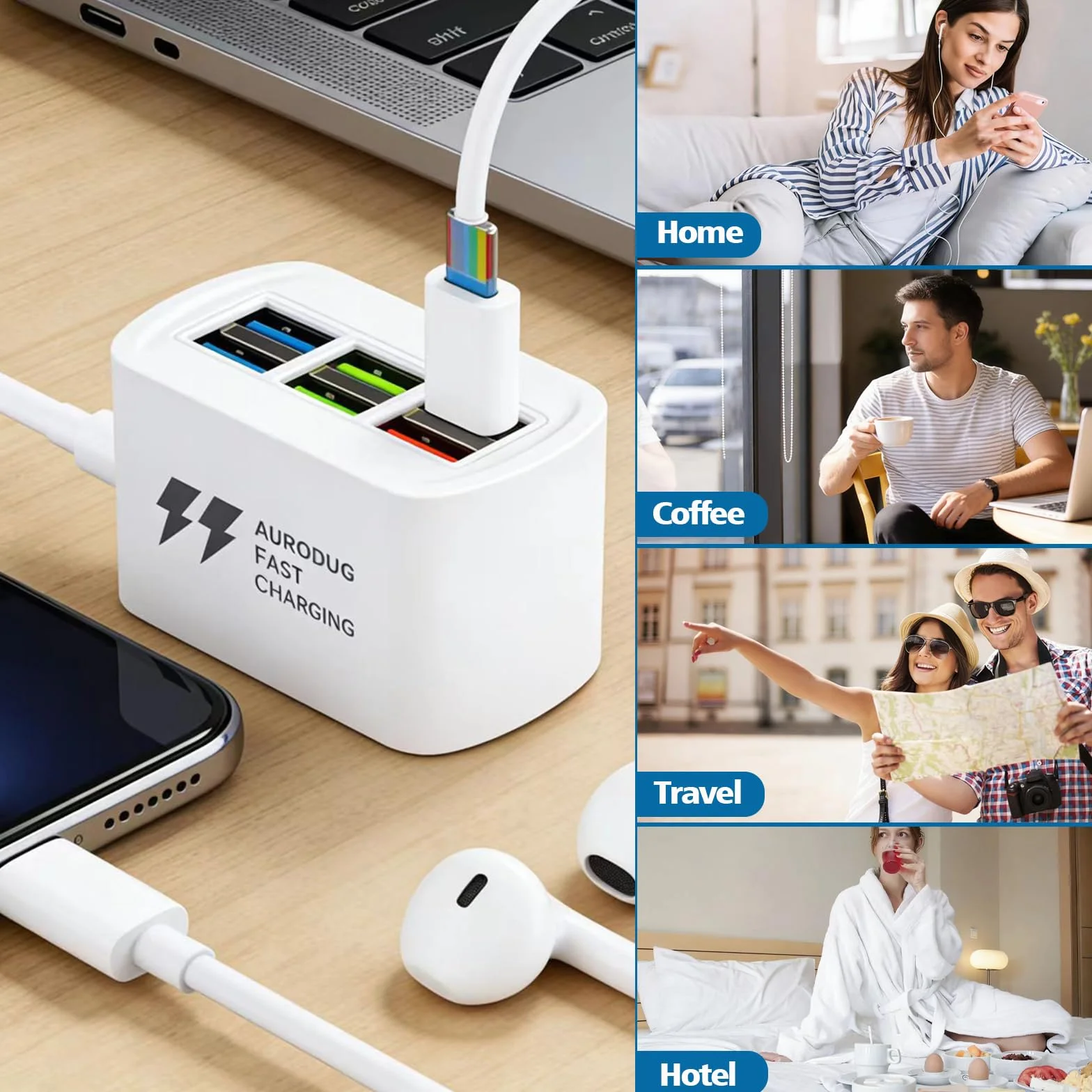 HENGBIRD 6-portowa ładowarka USB, wielokrotna jako kompaktowa listwa zasilająca z USB, wtyczka USB do wielokrotnego ładowania wielu urządzeń jednocześnie, idealna do domu i biura