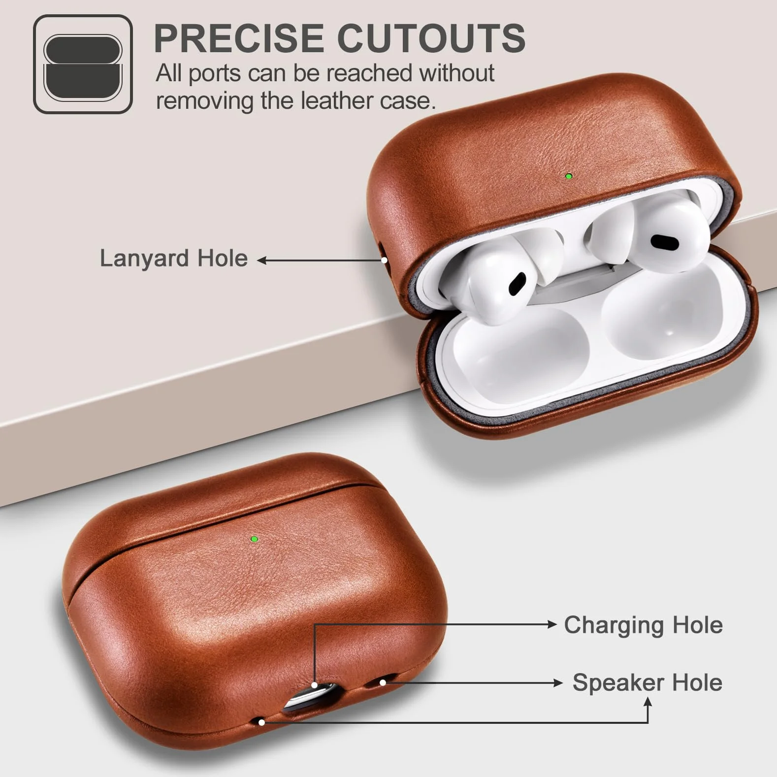 Etui z skóry na AirPods Pro 3 2025, ICARER Premium Etui ochronne z prawdziwej skóry o odporności na wstrząsy do etui ładowarki słuchawk Apple AirPods Pro 3 z obsługą ładowarki bezprzewodowej-Brązowy
