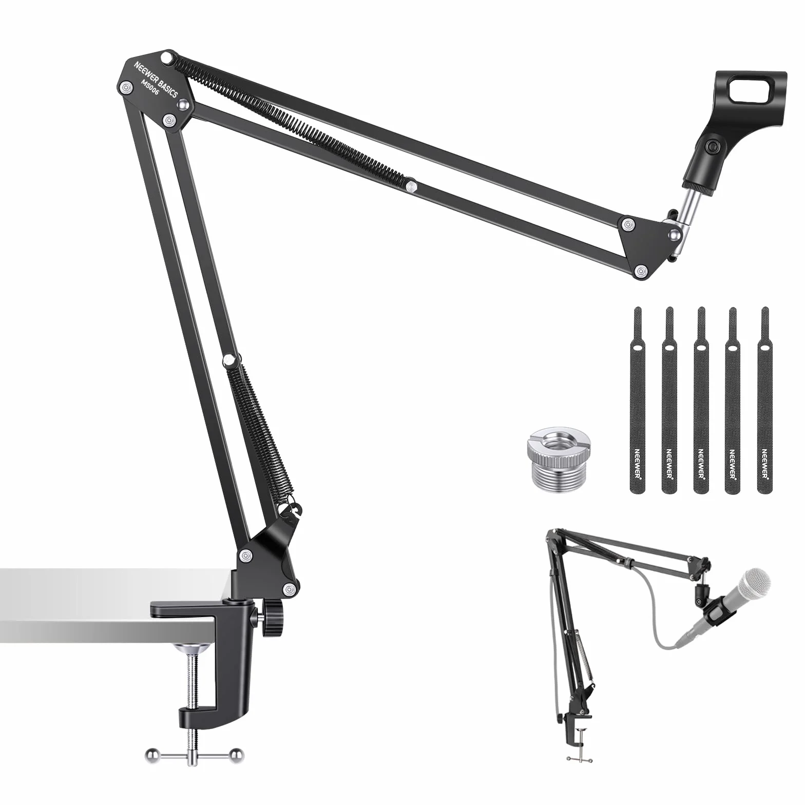 NEEWER Stojak na ramię mikrofonowe, wysięgnik nożycowy, uchwyt na biurko z klipsem i adapter 3/8 cala na 5/20.3 cm, kompatybilny z Blue Yeti Snowball HyperX QuadCast SoloCast Shure