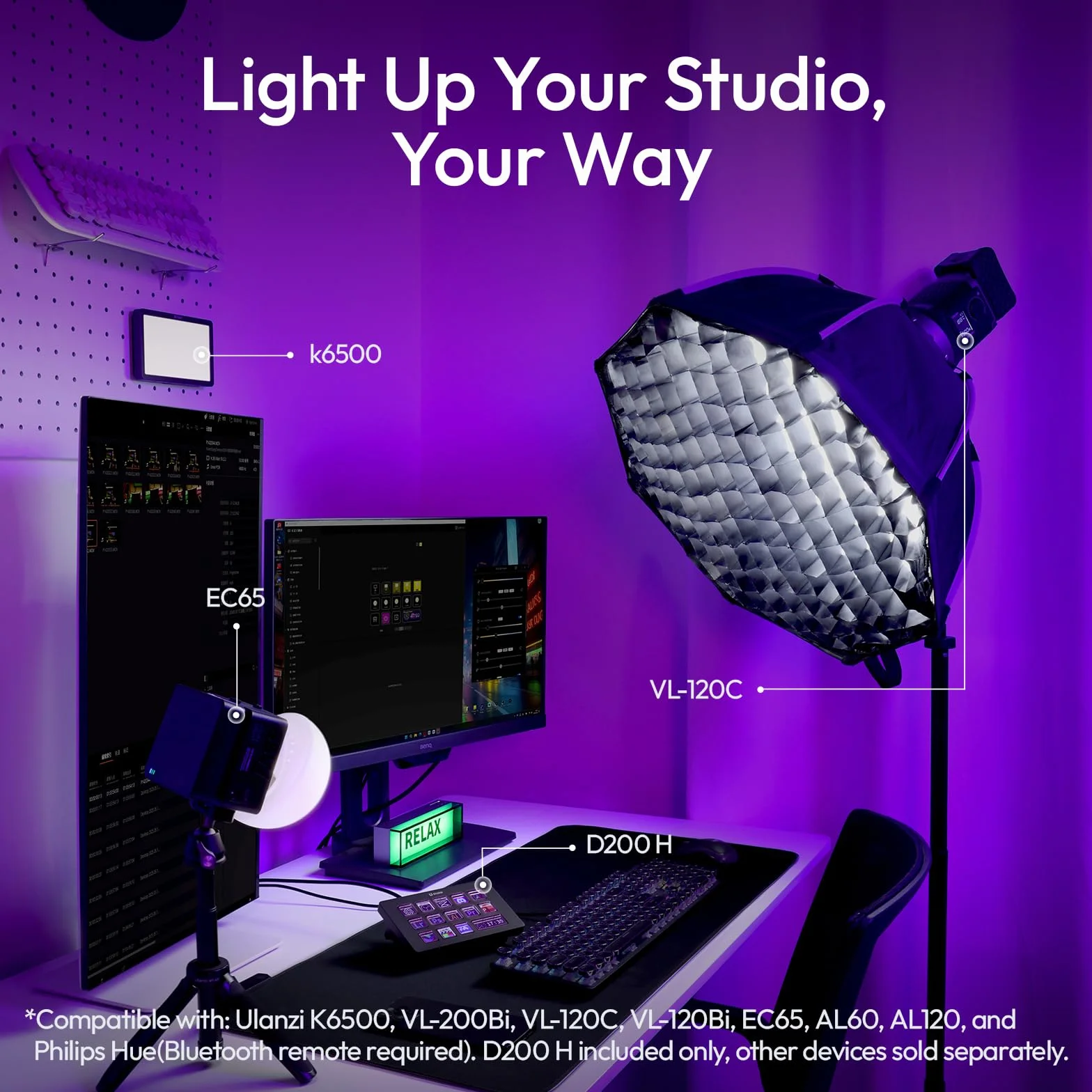 ULANZI D200H 7 w 1 U-Studio, kontroler strumieniowy, z 14 przyciskami LCD i 13 przyciskami makro, umożliwiający uruchamianie akcji na platformach takich jak OBS, Twitch i YouTube, kompatybilny z