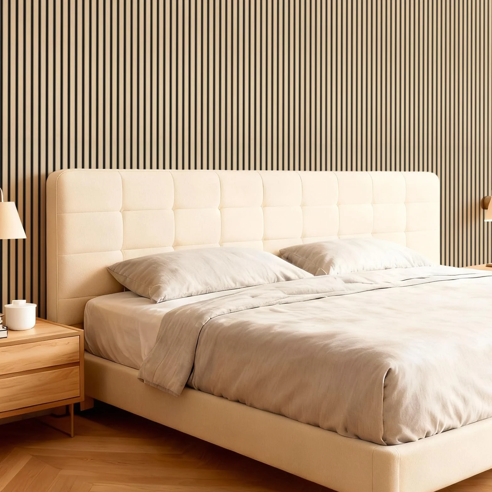 TONOR Panele Akustyczne Drewniane, Panel Akustyczny Zestaw 4 Sztuki, 120 x 60-2.88㎡, 3D Drewniane Panele Dźwiękochłonne do Sypialni, Salonu, Biura, Lady, BurlyWood