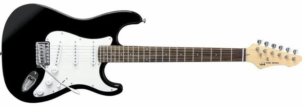 GEWA gitara elektryczna RC-100, kolor czarny, masywny korpus z drewna lipowego, gryf klonowy, podstrunnica z drewna pakkaholz, chromowany osprzęt