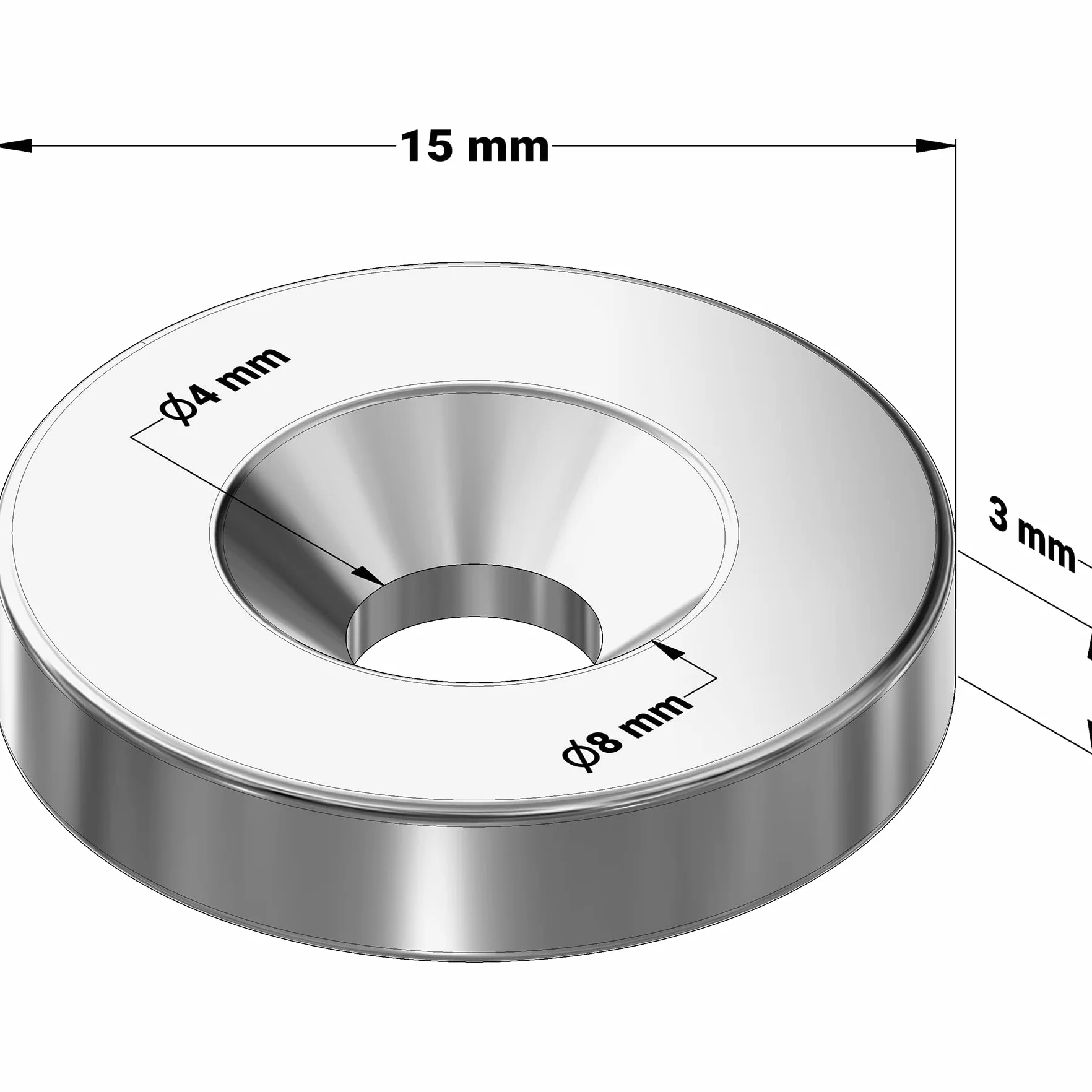 Sensei 10 sztuk Magnes neodymowy pierścieniowy 15x3 mm z otworem na wkręt, 2,4 kg udźwigu + 10 wkrętów w zestawie
