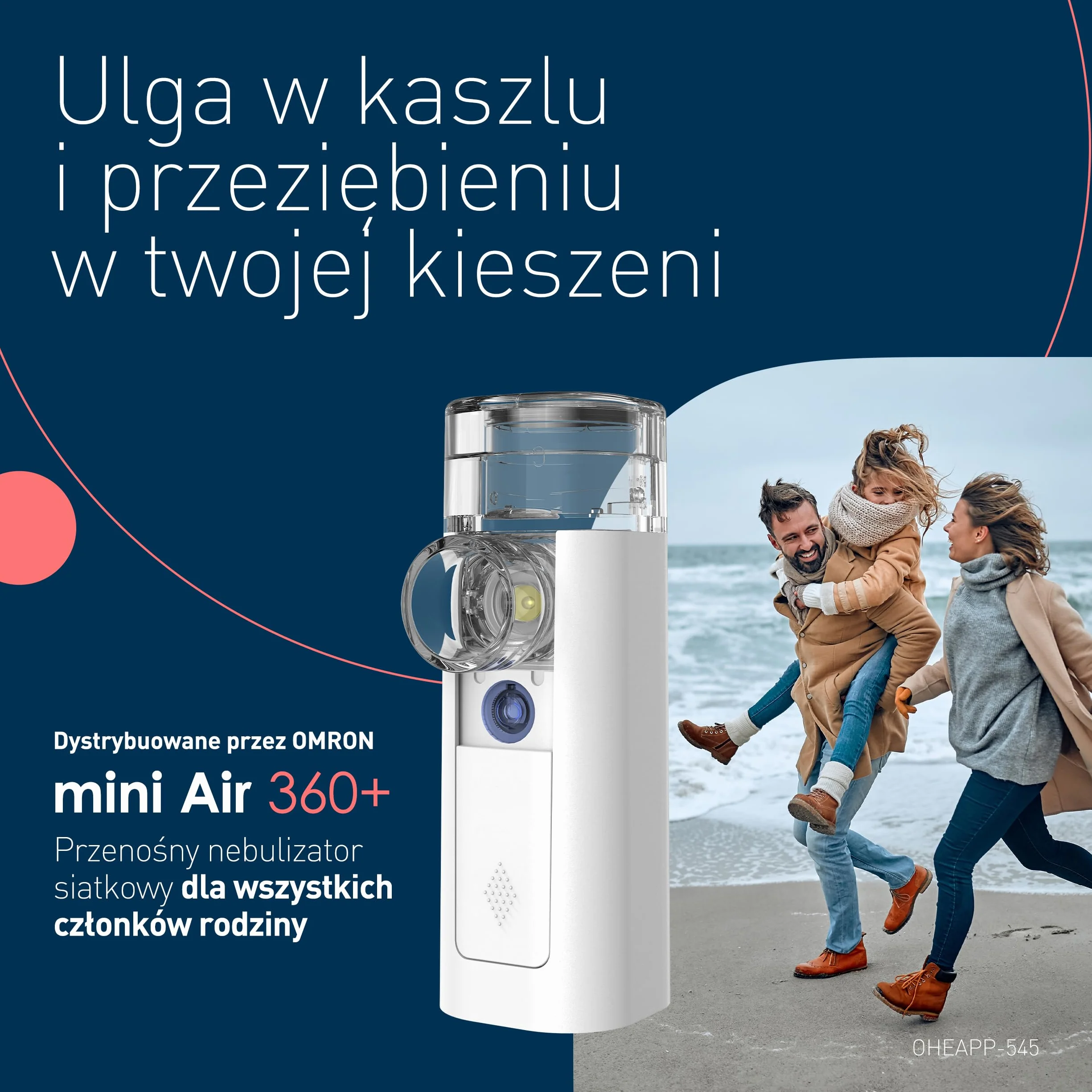 mini Air 360+ Dystrybuowany przez OMRON | Przenośny cichy nebulizator dla dorosłych i dzieci | Z dwoma rozmiarami maski i ustnikiem | Do łagodzenia kaszlu i przeziębienia | Ładowany przez Micro-USB