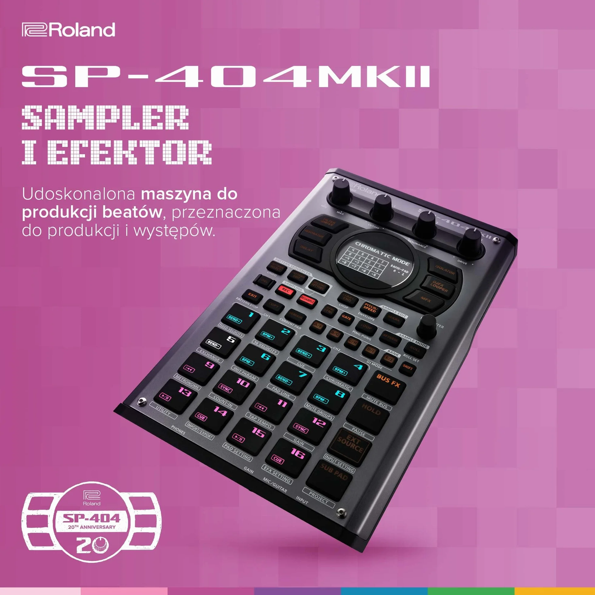 Roland SP-404MKII Sampler i Efektor 16 GB Pamięci Wewnętrznej 32-Głosowa Polifonia 160 Sampli na Projekt