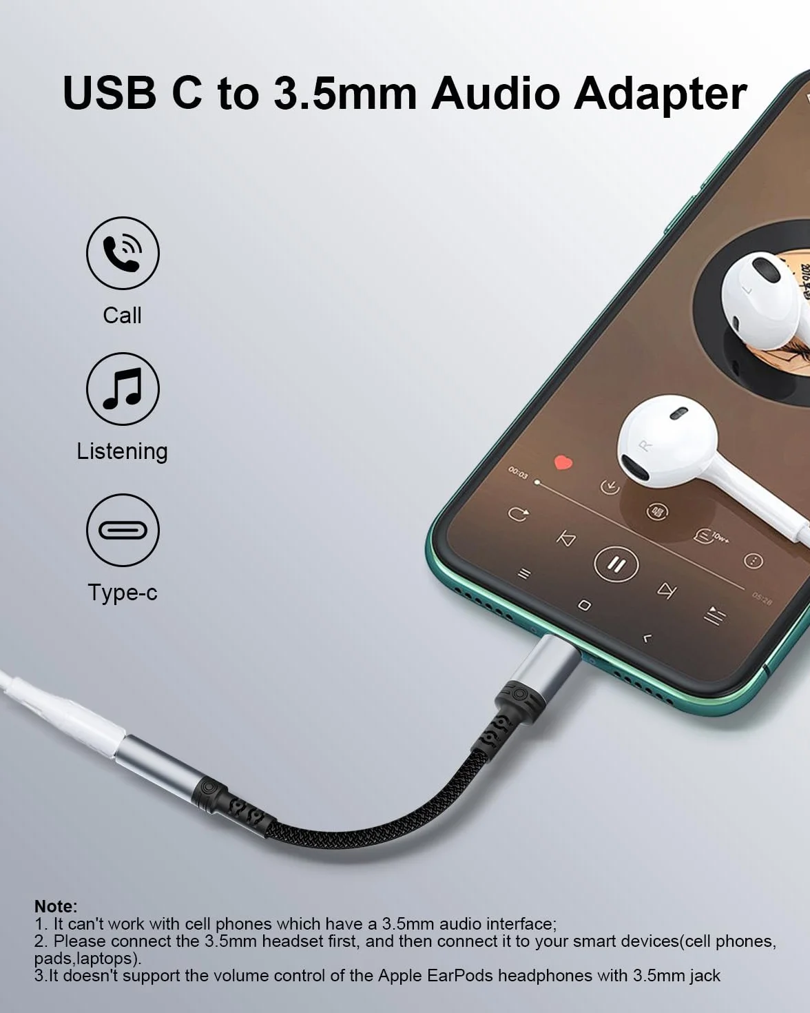 BLITEZZ Adapter USB C do jacka 3,5 mm (0,12 m, 2sztuki),Adapter USB-C do jacka 3,5 mm, adapter słuchawkowy USB C,kabel audio Aux,kompatybilny z iPhone'em 16/15,Galaxy S25 S24 S23 S22/Huawei P60/P50