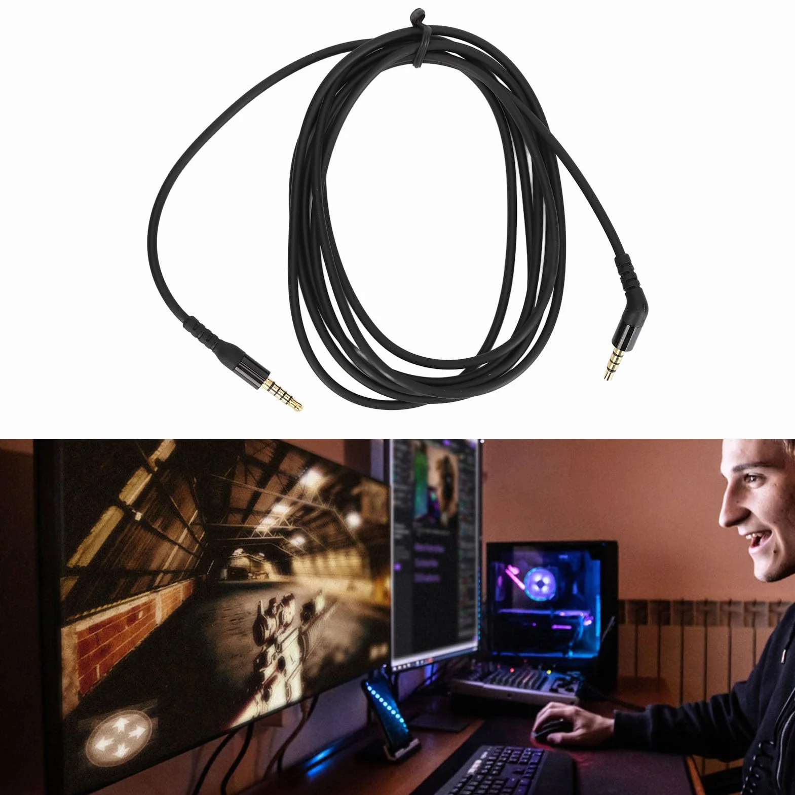Fockety Zamienny kabel audio, 3,5 mm, 5-biegunowy, zamienny kabel kompatybilny z Nova 7 / Nova Pro, zestaw słuchawkowy do gier, kąt 135 stopni, 2 m (czarny)