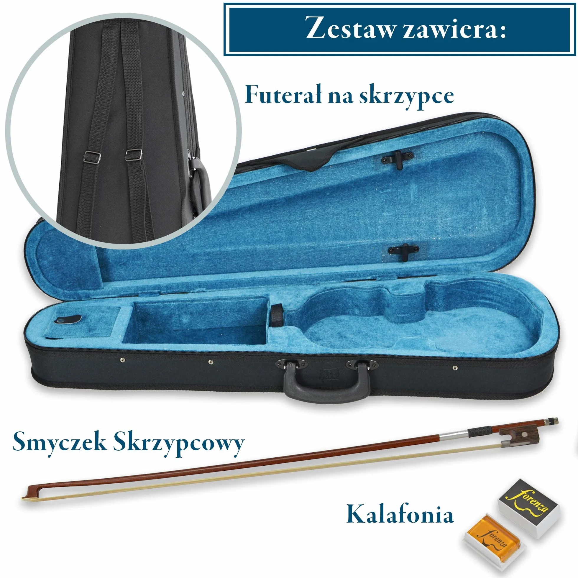 Forenza Uno Series 4/4 pełnowymiarowy strój skrzypcowy dla początkujących z lekką twardą obudową, drewnianym łukiem, kalafonią, stalowymi strunami rdzeniowymi