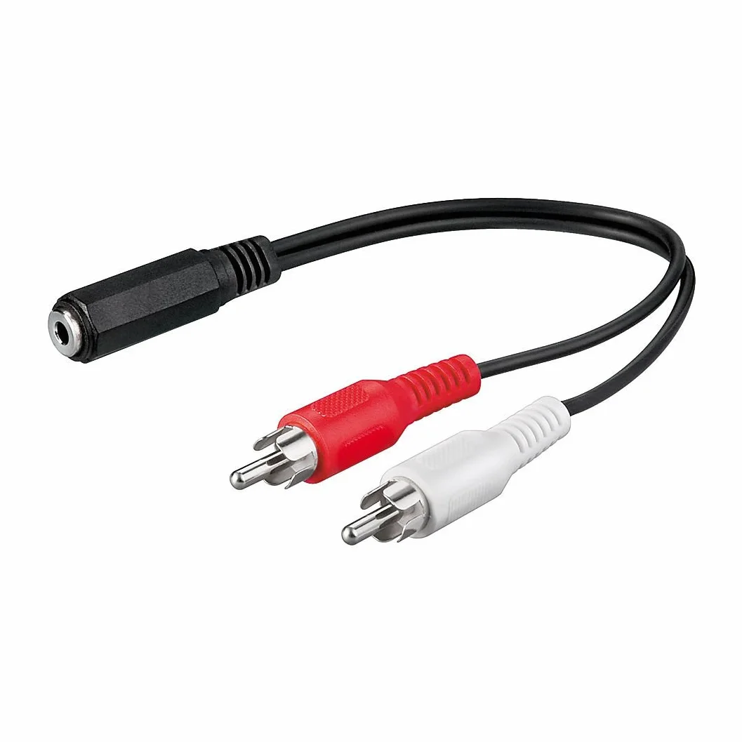 Adapter audio | 20 cm | gniazdo jack 3,5 mm na 2 x wtyk cinch | adapter stereo Y RCA złącze cinch laptop tablet smartfon | czarny