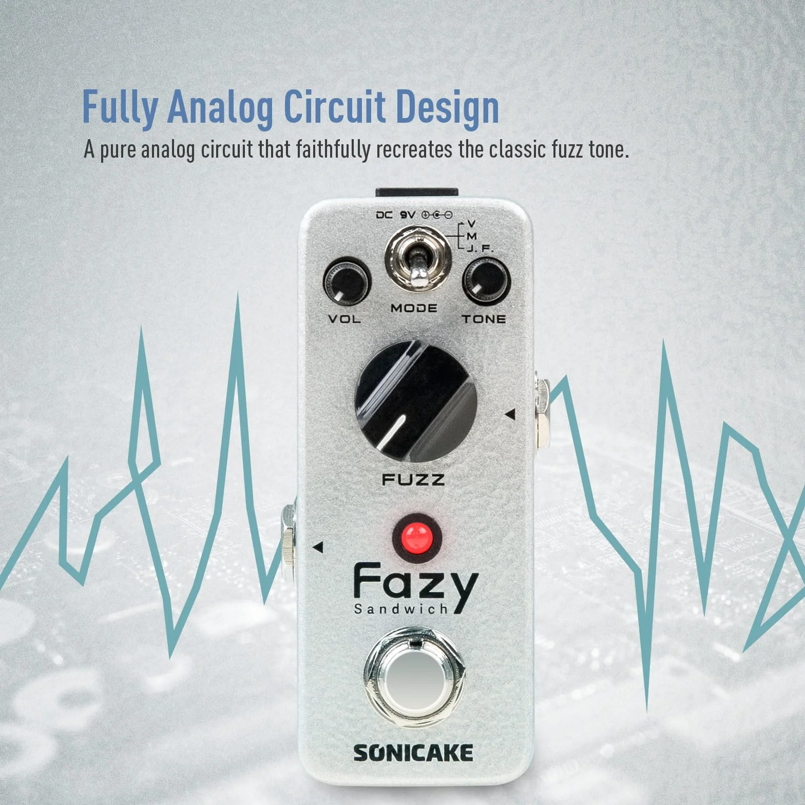 SONICAKE Fuzz klasyczny, analogowy efektów gitarowych z regulatorem tonu True Bypass Fazy Sandwich