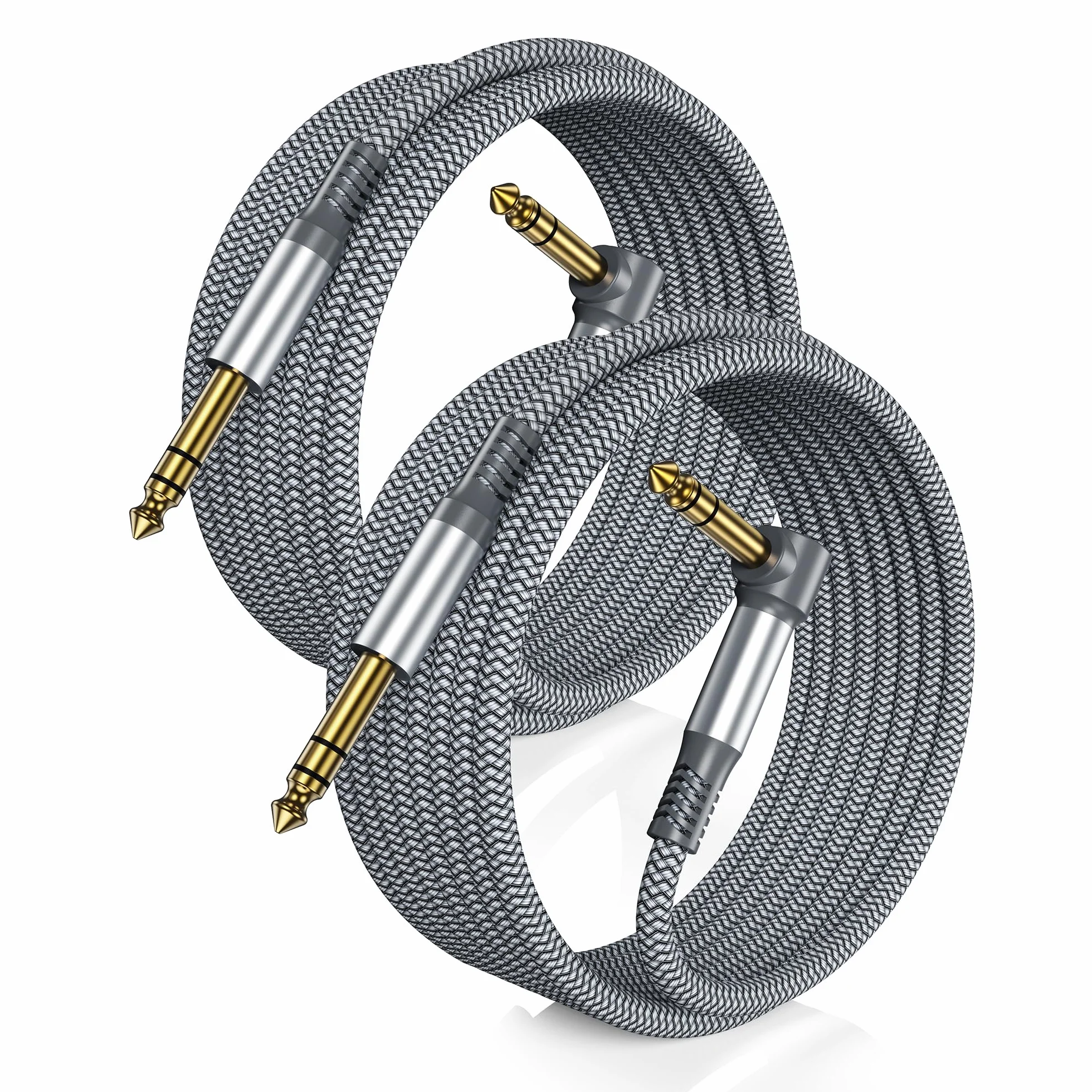 RUXELY Kabel Instrumentalny TRS 3M 2Pack,6.35 mm Złącze Kątowe 1/4" Typu Jack Wtyk Męski Stereofoniczny Przewód Audio,Zbalansowany Kabel Liniowy do Gitary Elektrycznej,Basu,Miksera,Mixer Keyboard